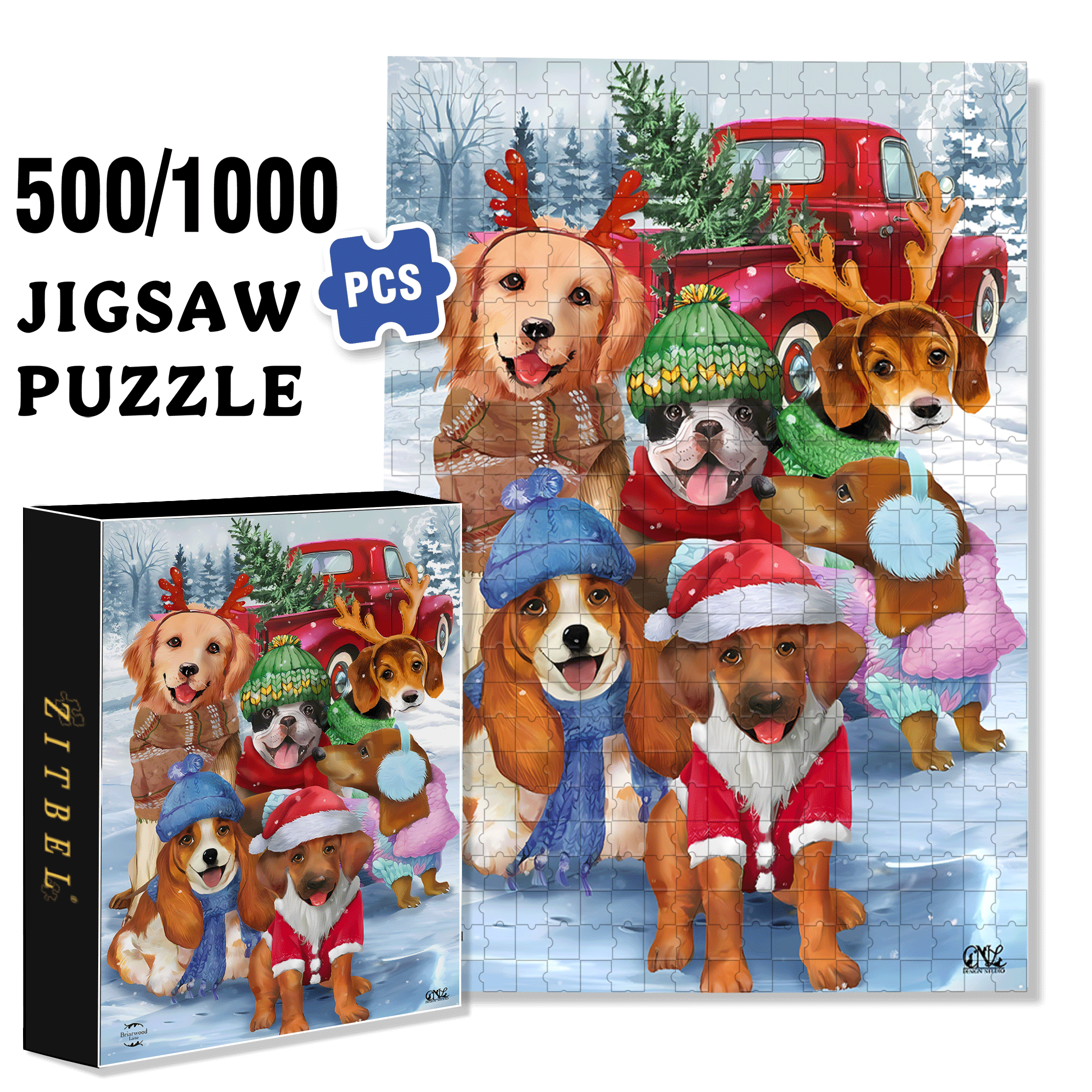 Briarwood Lane Festive Pups Garden 500pcs/1000pcs Jigsaw Puzzle, Scratch-Resistant, Interactive Family Game & Brain-Boosting DIY Decor, Perfect for Halloween, Christmas & New Year Gifts, Family Puzzle Game