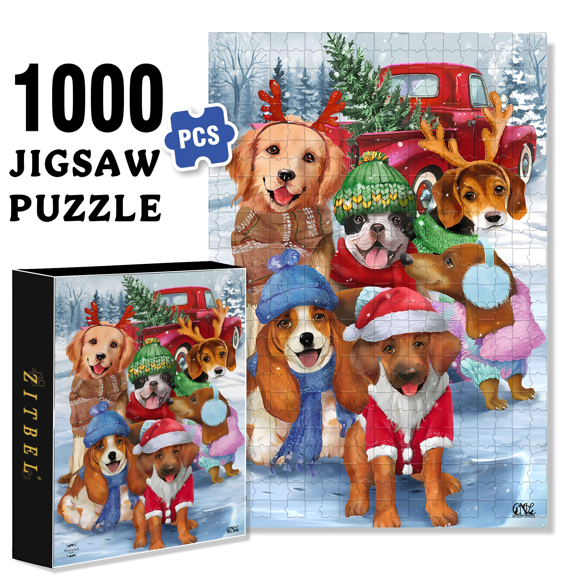Briarwood Lane Festive Pups Garden 500pcs/1000pcs Jigsaw Puzzle, Scratch-Resistant, Interactive Family Game & Brain-Boosting DIY Decor, Perfect for Halloween, Christmas & New Year Gifts, Family Puzzle Game