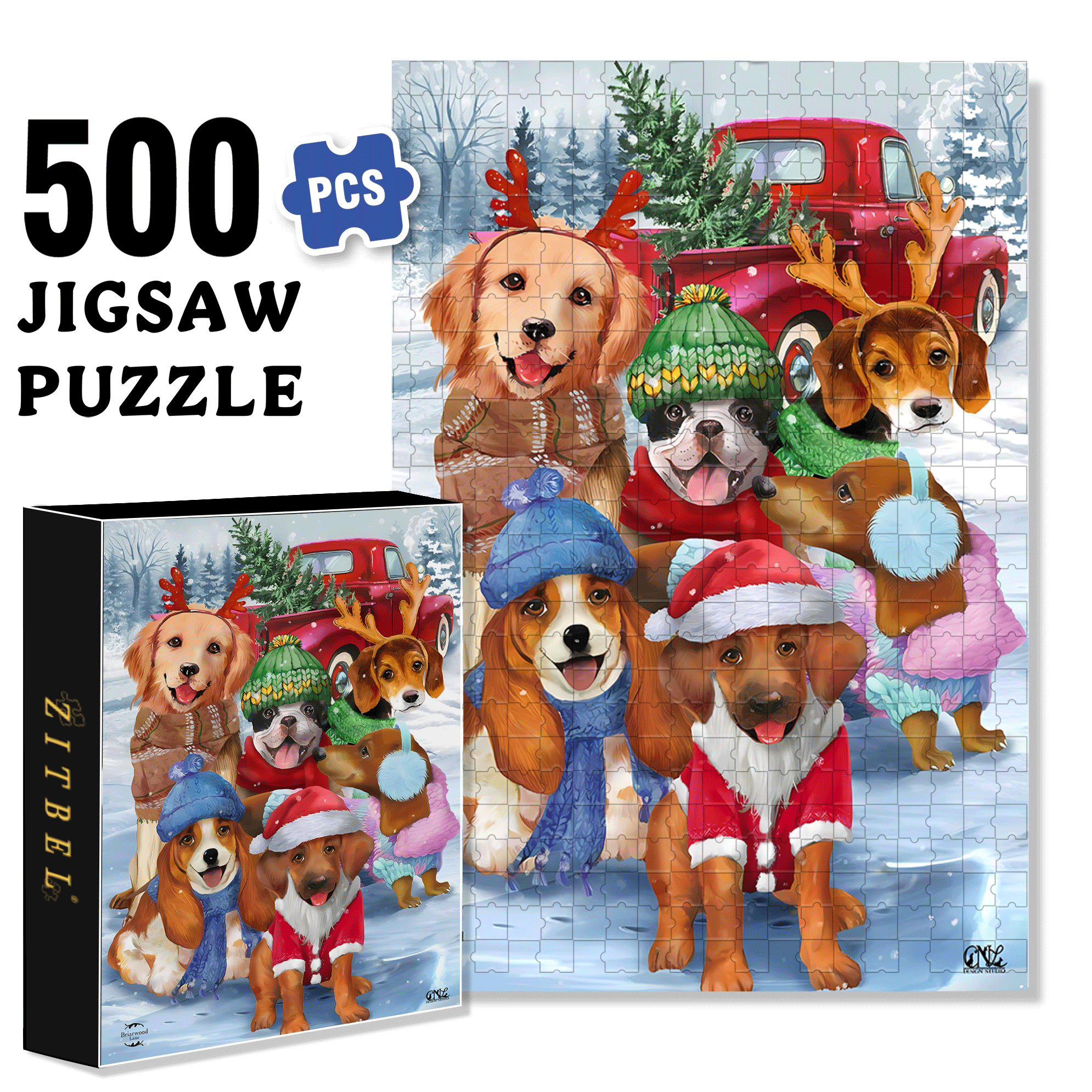 Briarwood Lane Festive Pups Garden 500pcs/1000pcs Jigsaw Puzzle, Scratch-Resistant, Interactive Family Game & Brain-Boosting DIY Decor, Perfect for Halloween, Christmas & New Year Gifts, Family Puzzle Game