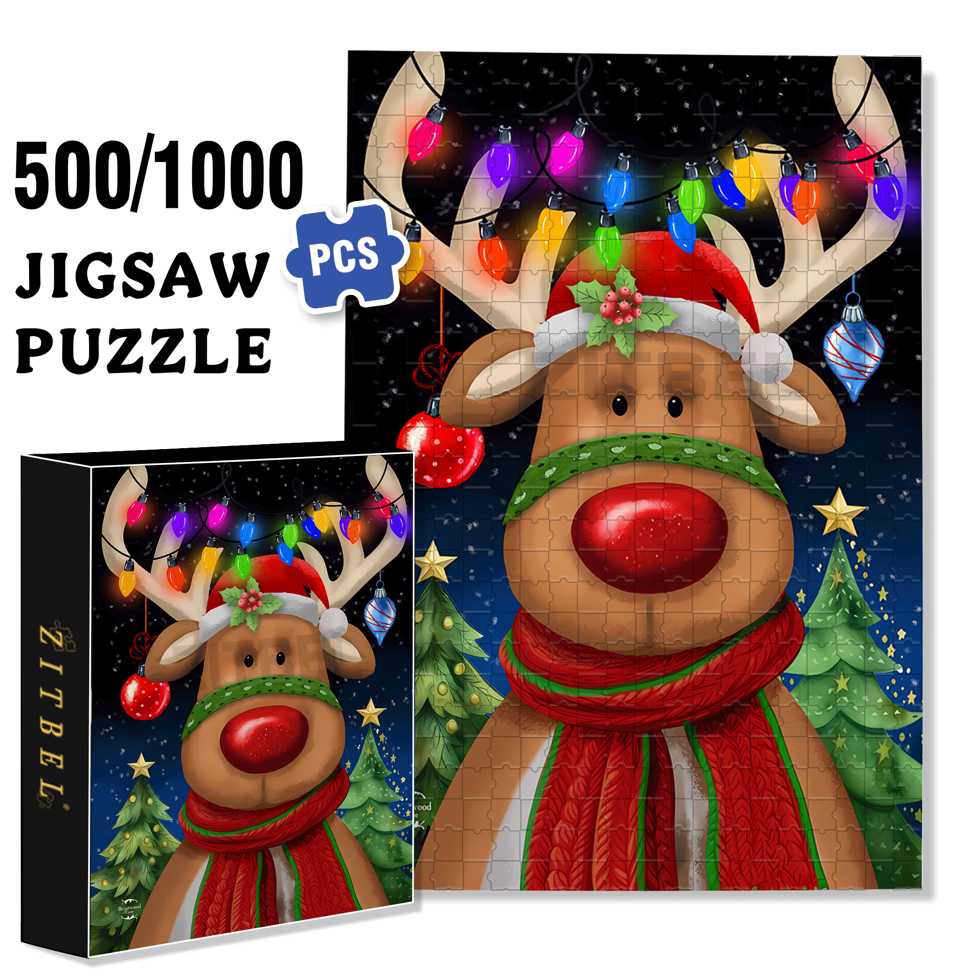 Briarwood Lane Festive Reindeer Garden 500pcs/1000pcs Jigsaw Puzzle, Scratch-Resistant, Interactive Family Game & Brain-Boosting DIY Decor, Perfect for Halloween, Christmas & New Year Gifts, Family Puzzle Game