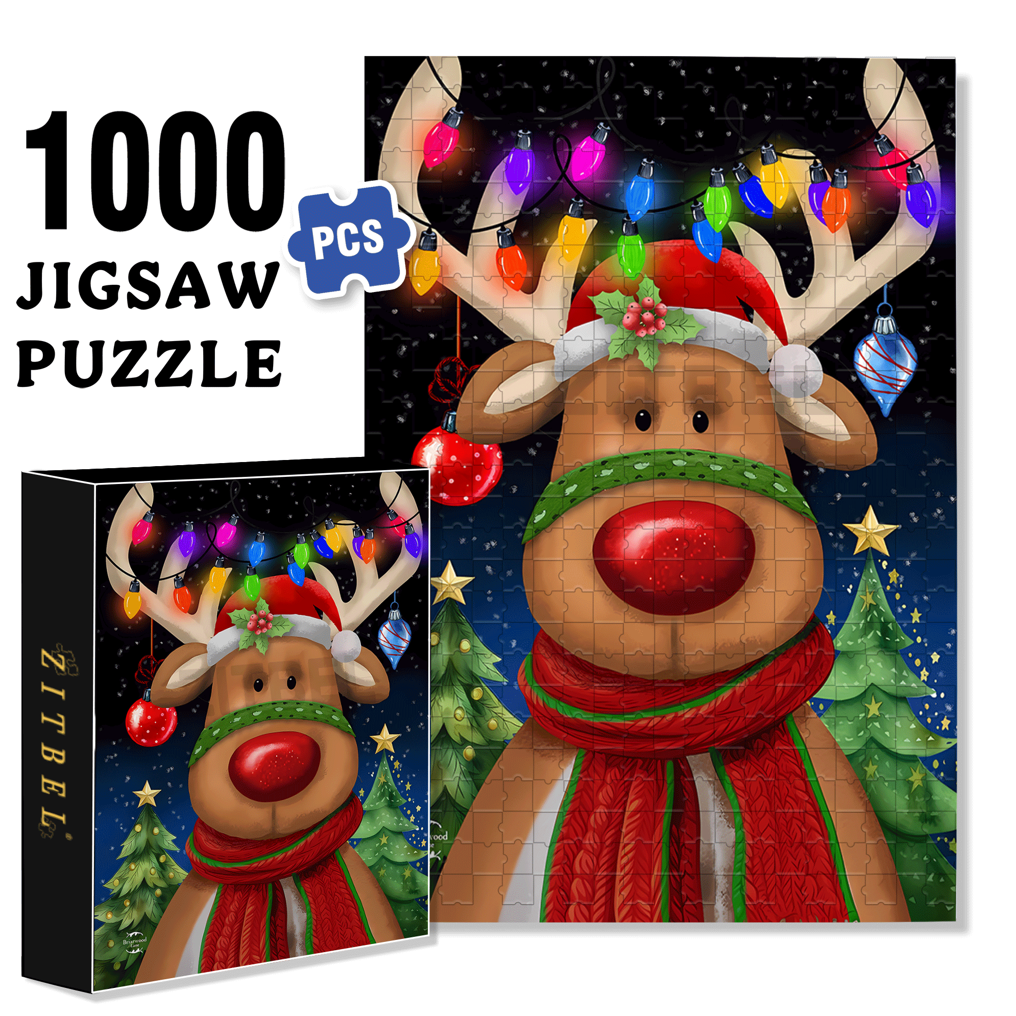 Briarwood Lane Festive Reindeer Garden 500pcs/1000pcs Jigsaw Puzzle, Scratch-Resistant, Interactive Family Game & Brain-Boosting DIY Decor, Perfect for Halloween, Christmas & New Year Gifts, Family Puzzle Game