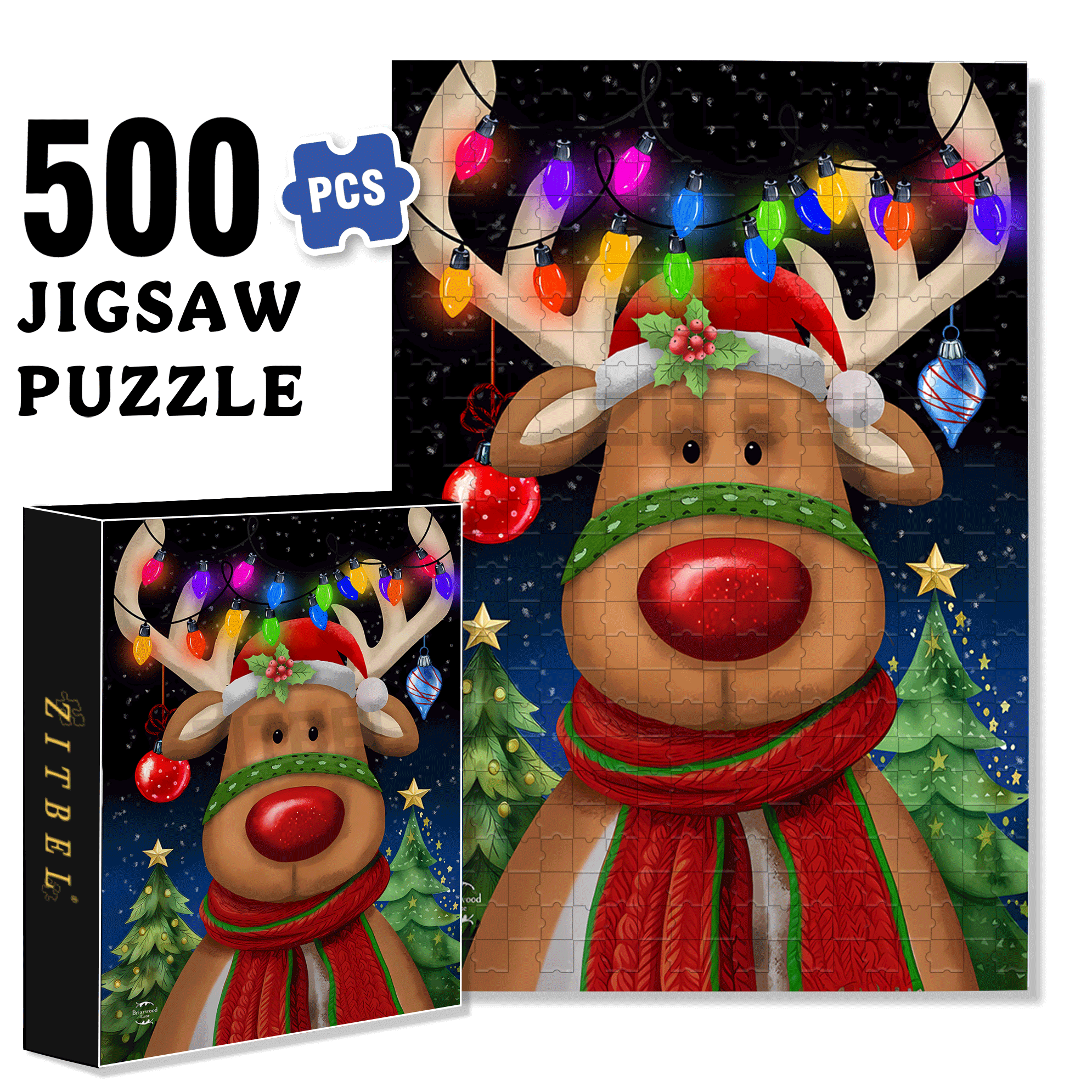 Briarwood Lane Festive Reindeer Garden 500pcs/1000pcs Jigsaw Puzzle, Scratch-Resistant, Interactive Family Game & Brain-Boosting DIY Decor, Perfect for Halloween, Christmas & New Year Gifts, Family Puzzle Game