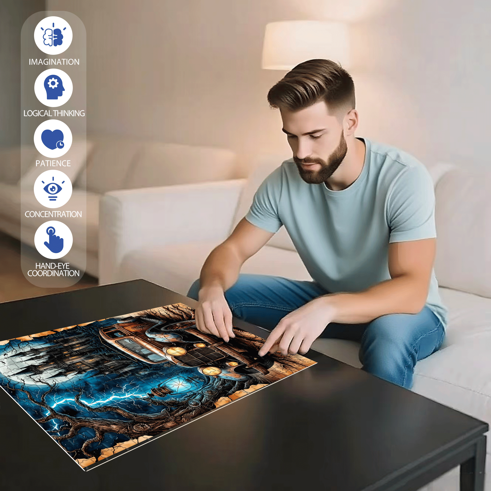 Castle Exploration 500pcs/1000pcs Jigsaw Puzzle, Scratch-Resistant, Interactive Family Game & Brain-Boosting DIY Decor, Perfect for Halloween, Christmas & New Year Gifts, Family Puzzle Game