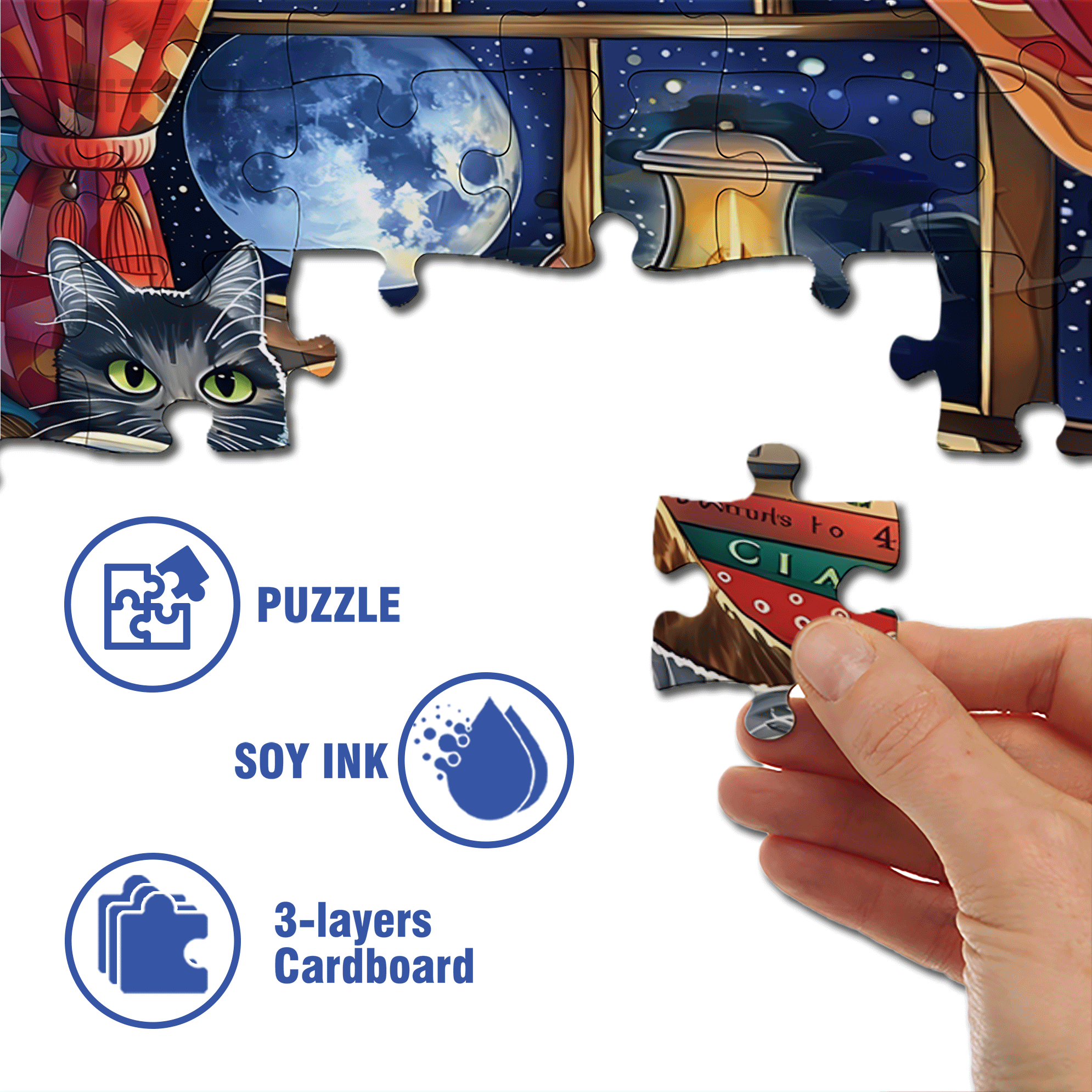 Cat Bedtime Storytime 500pcs/1000pcs Jigsaw Puzzle, Scratch-Resistant, Interactive Family Game & Brain-Boosting DIY Decor, Perfect for Halloween, Christmas & New Year Gifts, Family Puzzle Game