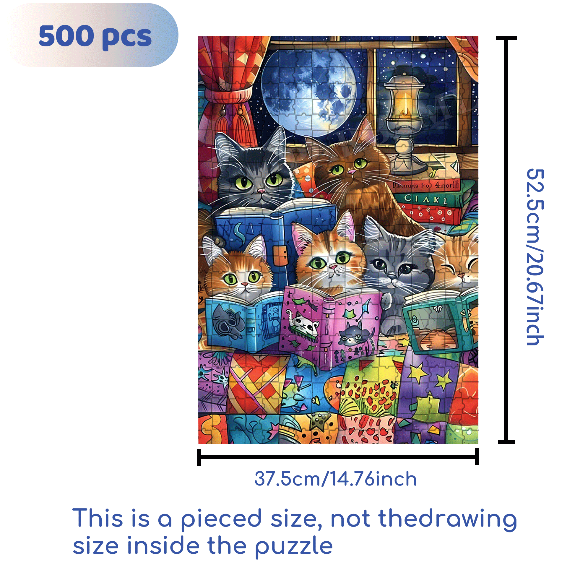 Cat Bedtime Storytime 500pcs/1000pcs Jigsaw Puzzle, Scratch-Resistant, Interactive Family Game & Brain-Boosting DIY Decor, Perfect for Halloween, Christmas & New Year Gifts, Family Puzzle Game