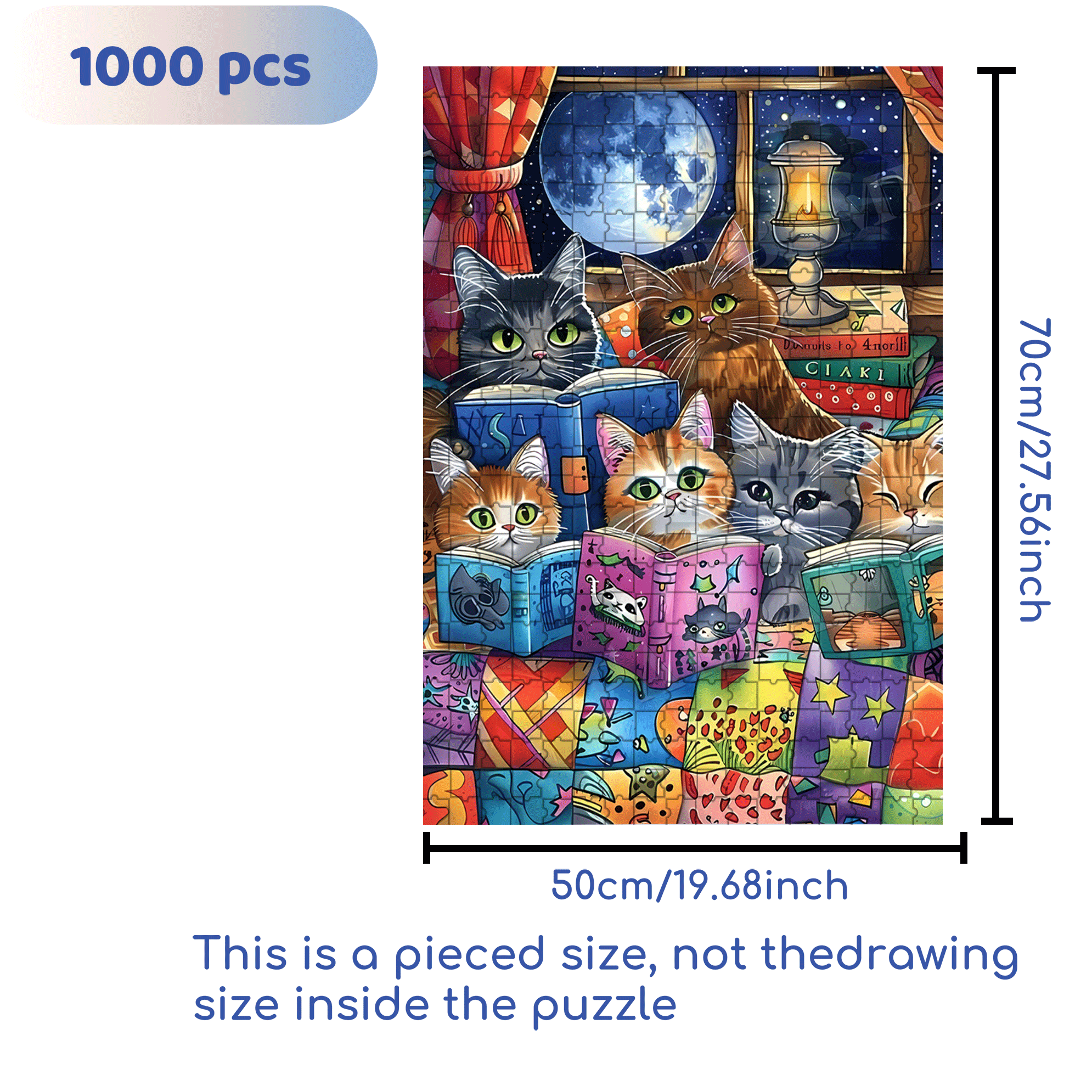 Cat Bedtime Storytime 500pcs/1000pcs Jigsaw Puzzle, Scratch-Resistant, Interactive Family Game & Brain-Boosting DIY Decor, Perfect for Halloween, Christmas & New Year Gifts, Family Puzzle Game