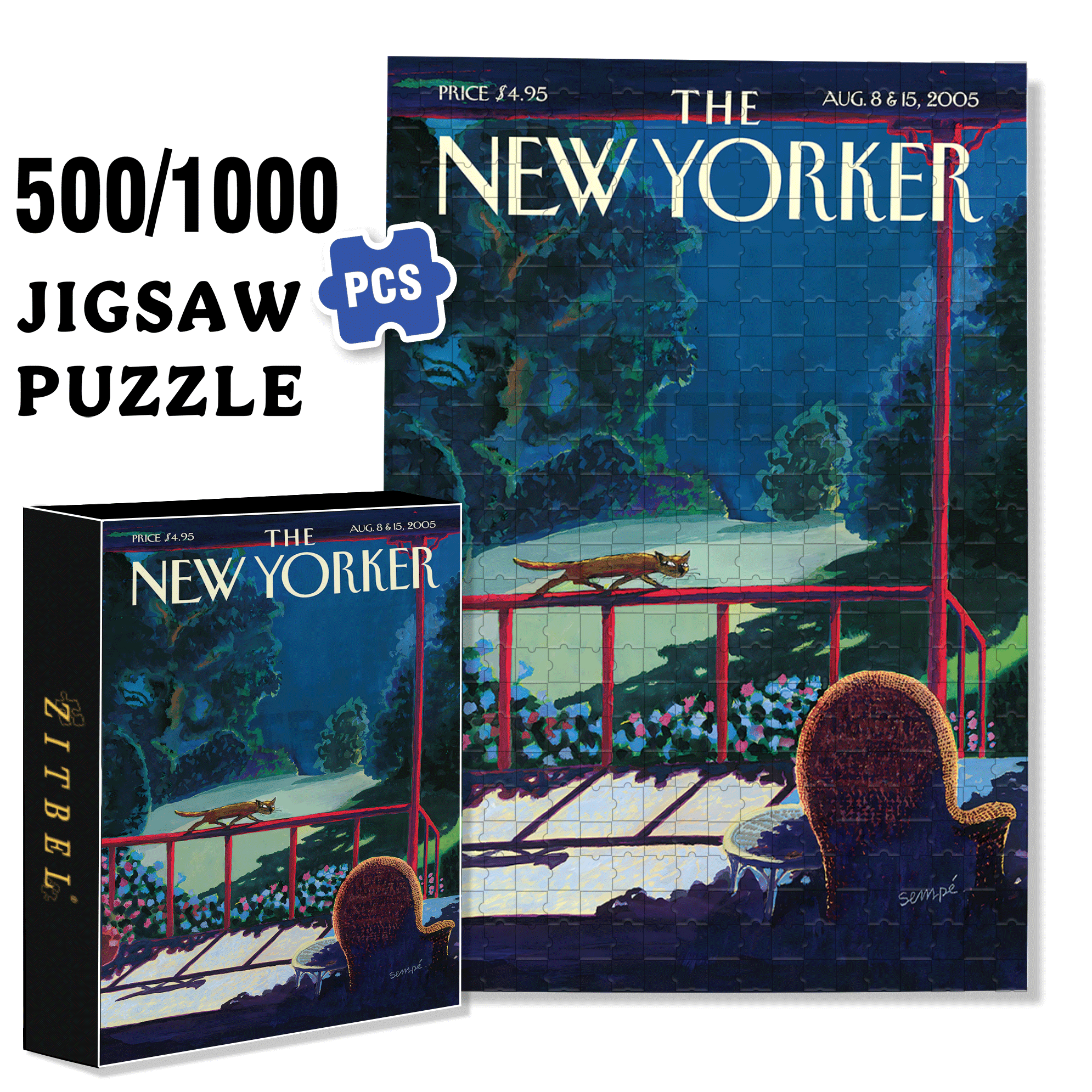 Cat's Night Out 500pcs/1000pcs Jigsaw Puzzle, Scratch-Resistant, Interactive Family Game & Brain-Boosting DIY Decor, Perfect for Halloween, Christmas & New Year Gifts, Family Puzzle Game
