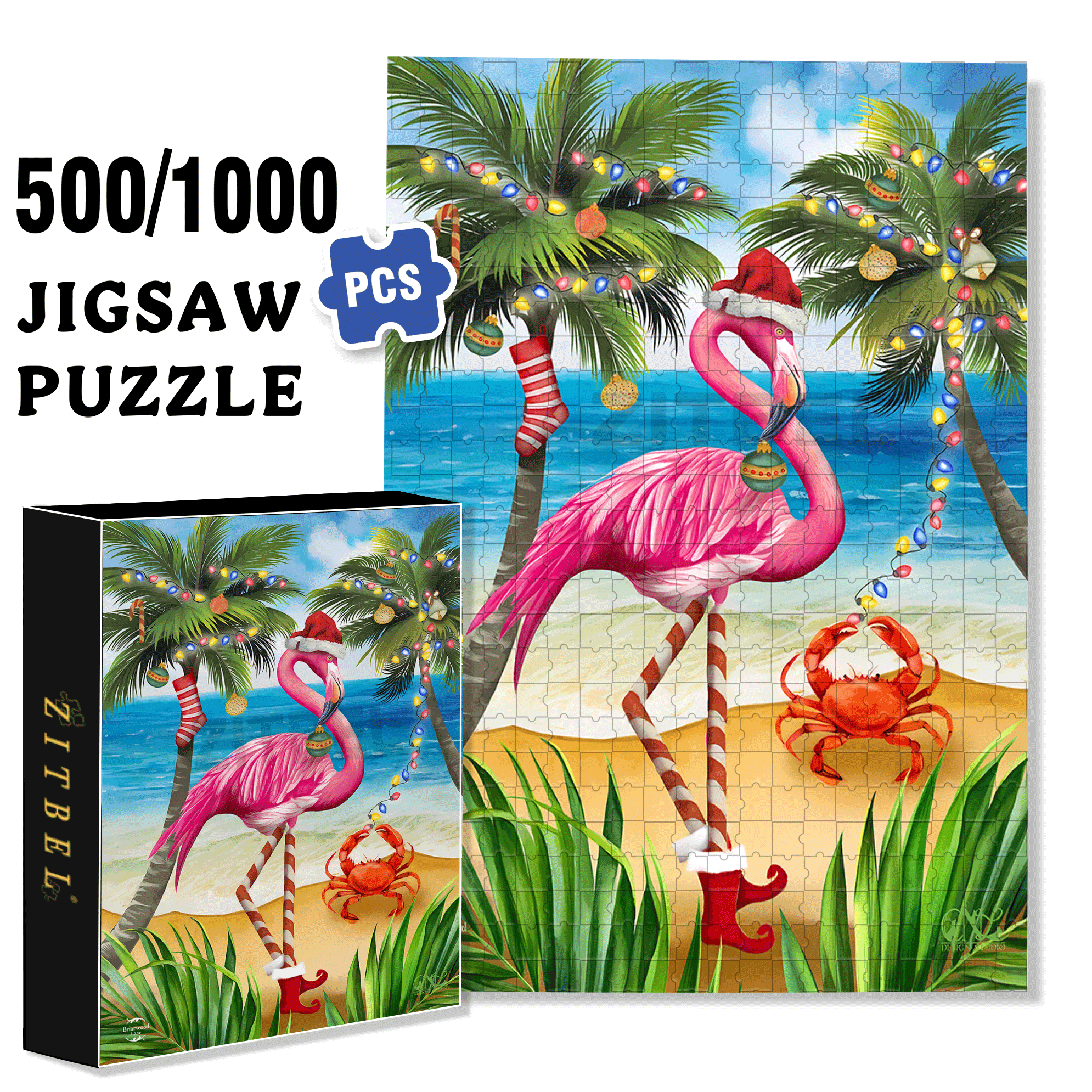 Christmas in Paradise Flamingo Garden 500pcs/1000pcs Jigsaw Puzzle, Scratch-Resistant, Interactive Family Game & Brain-Boosting DIY Decor, Perfect for Halloween, Christmas & New Year Gifts, Family Puzzle Game
