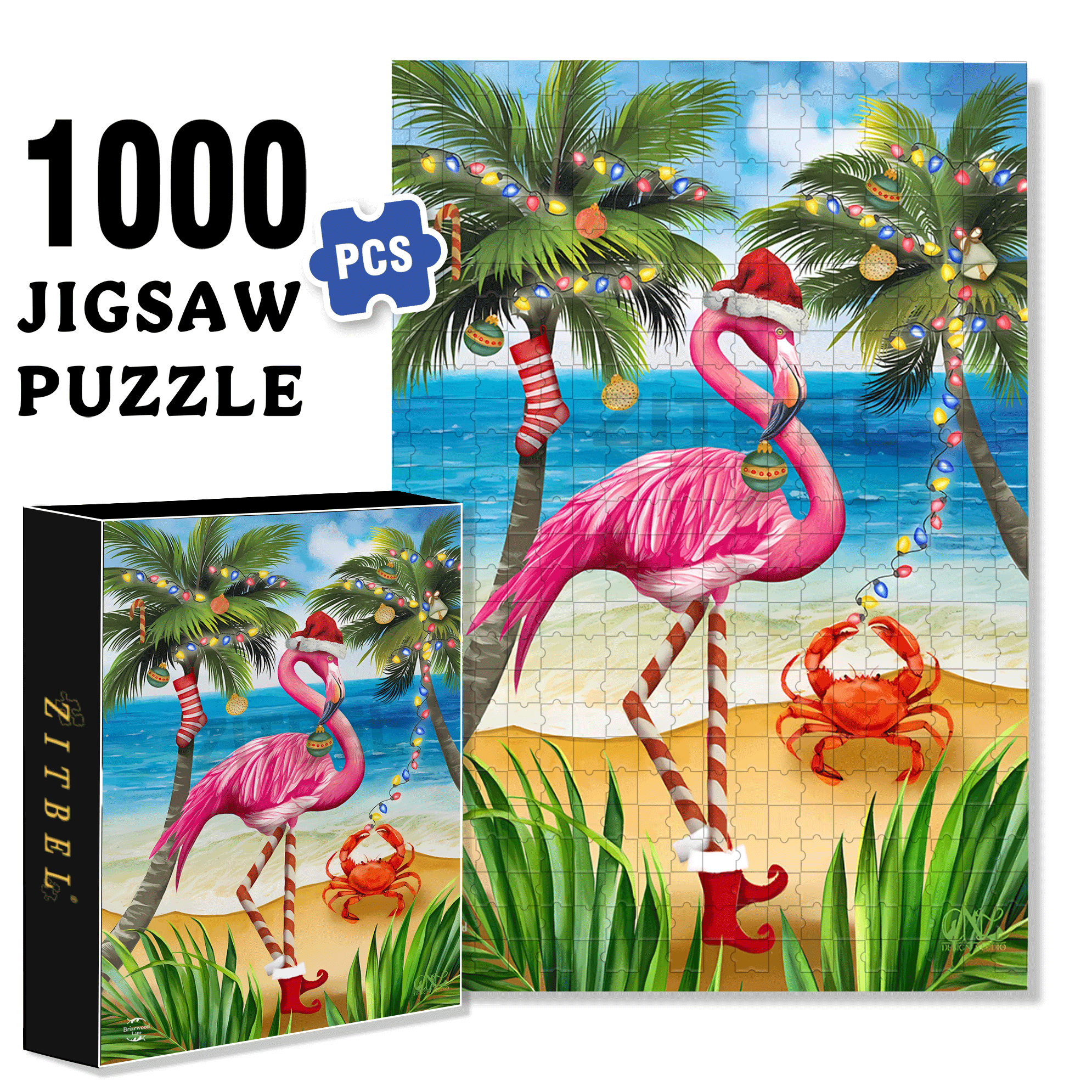 Christmas in Paradise Flamingo Garden 500pcs/1000pcs Jigsaw Puzzle, Scratch-Resistant, Interactive Family Game & Brain-Boosting DIY Decor, Perfect for Halloween, Christmas & New Year Gifts, Family Puzzle Game