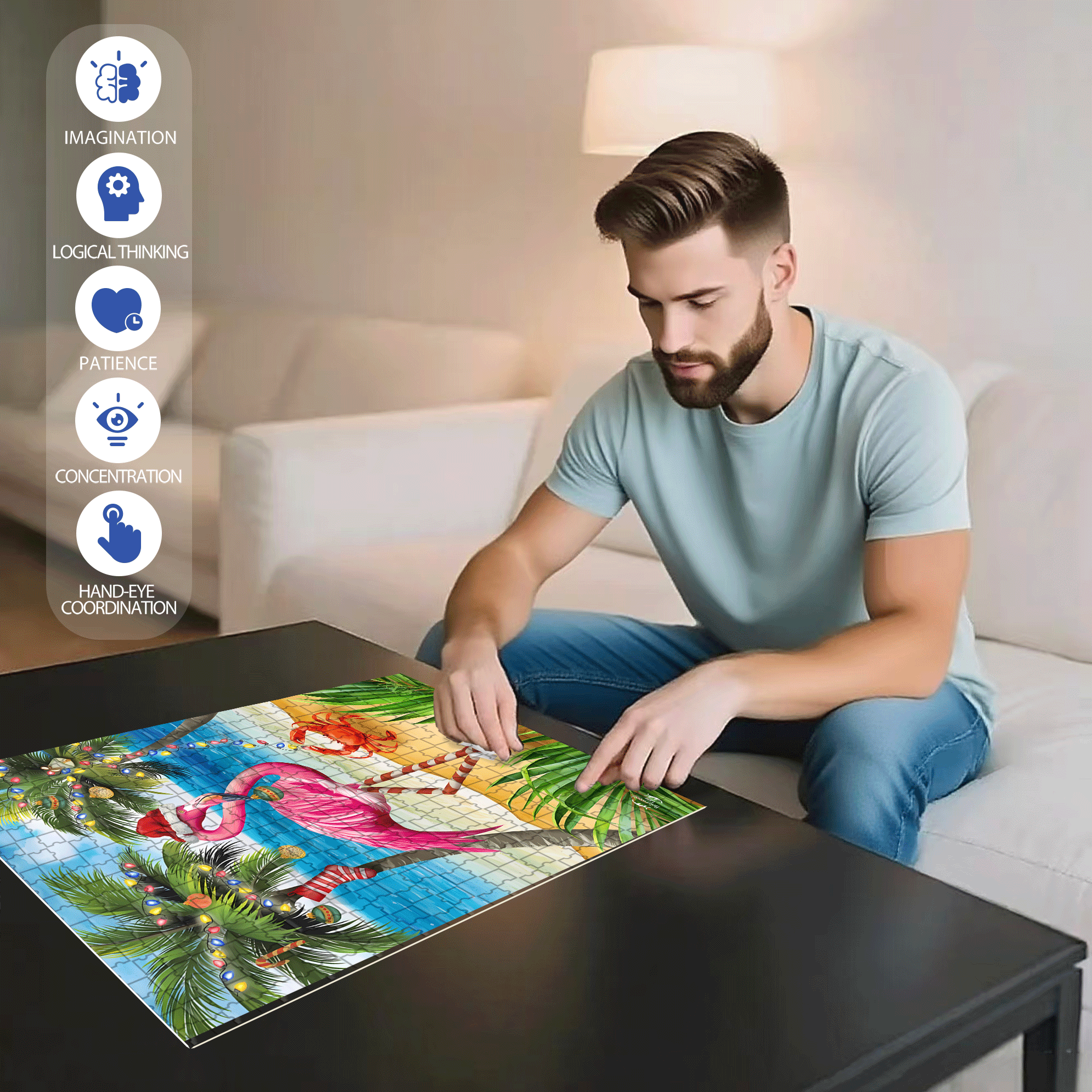 Christmas in Paradise Flamingo Garden 500pcs/1000pcs Jigsaw Puzzle, Scratch-Resistant, Interactive Family Game & Brain-Boosting DIY Decor, Perfect for Halloween, Christmas & New Year Gifts, Family Puzzle Game