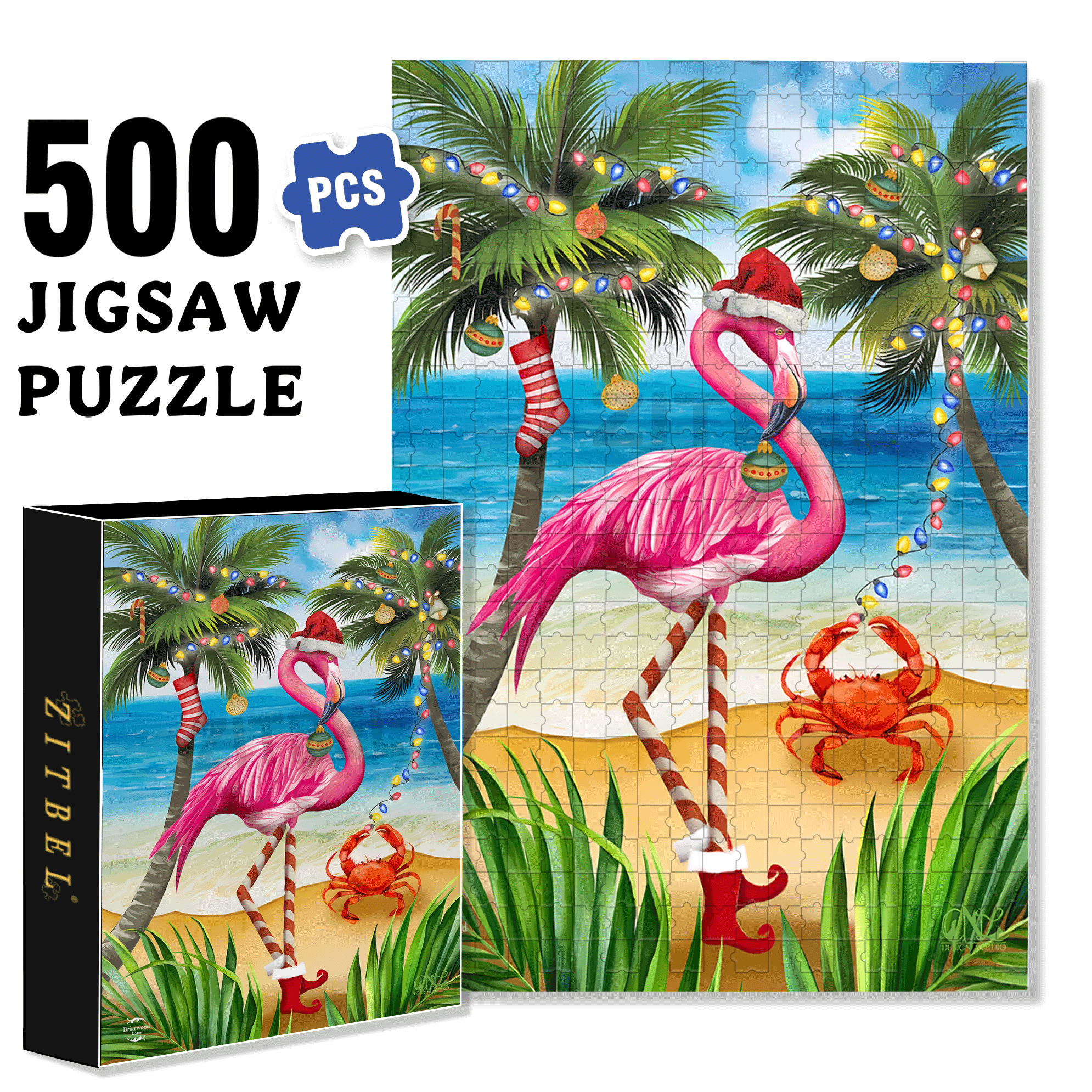Christmas in Paradise Flamingo Garden 500pcs/1000pcs Jigsaw Puzzle, Scratch-Resistant, Interactive Family Game & Brain-Boosting DIY Decor, Perfect for Halloween, Christmas & New Year Gifts, Family Puzzle Game