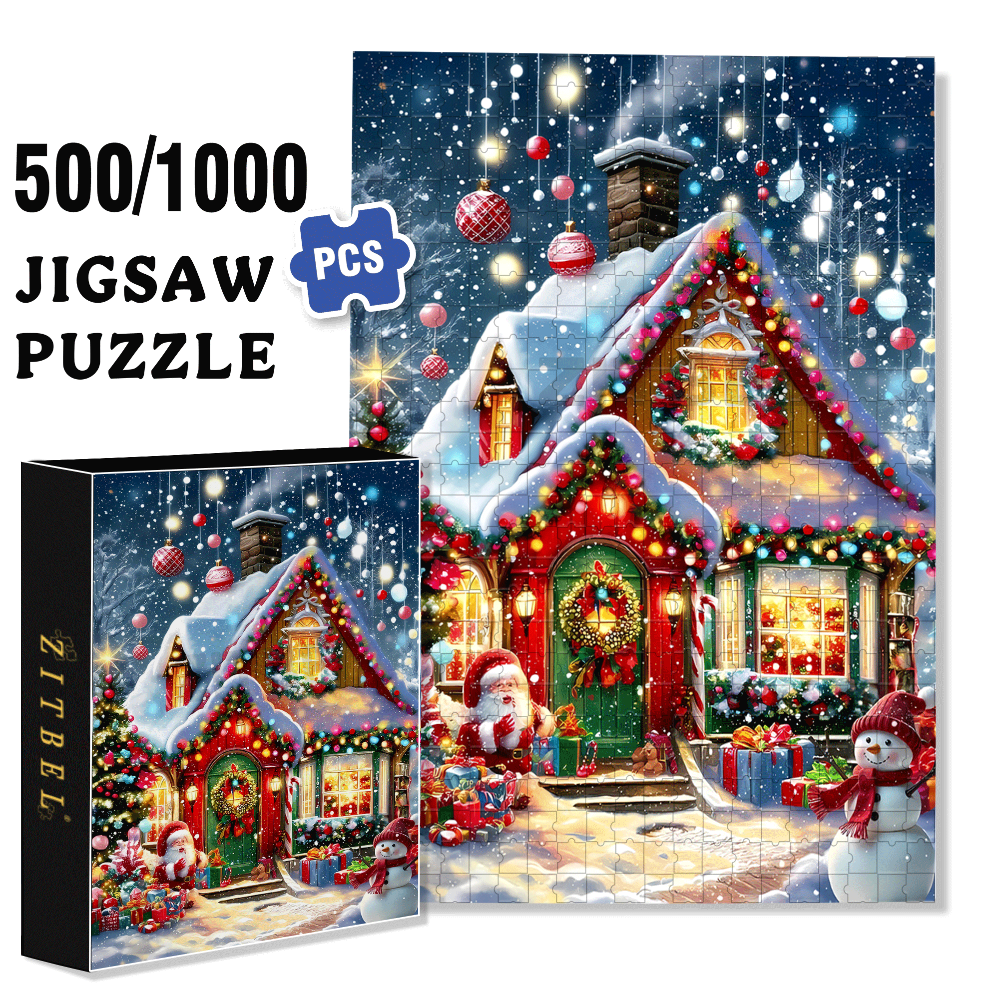 Christmas Snow House & Santa 500pcs/1000pcs Jigsaw Puzzle, Scratch-Resistant, Interactive Family Game & Brain-Boosting DIY Decor, Perfect for Halloween, Christmas & New Year Gifts, Family Puzzle Game