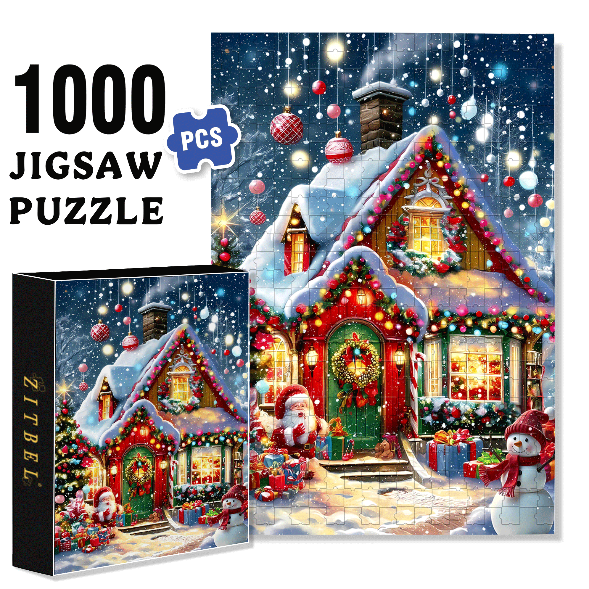 Christmas Snow House & Santa 500pcs/1000pcs Jigsaw Puzzle, Scratch-Resistant, Interactive Family Game & Brain-Boosting DIY Decor, Perfect for Halloween, Christmas & New Year Gifts, Family Puzzle Game