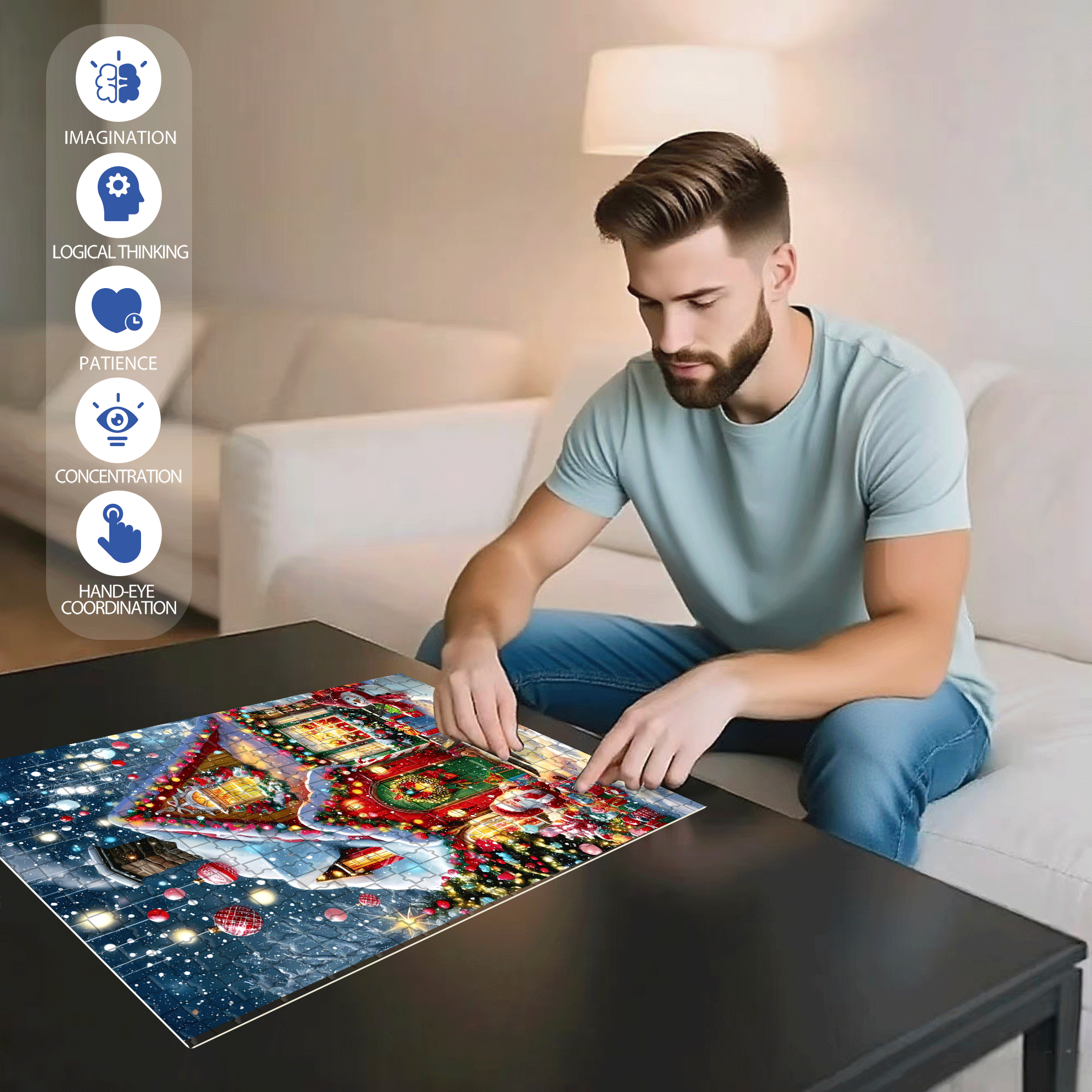 Christmas Snow House & Santa 500pcs/1000pcs Jigsaw Puzzle, Scratch-Resistant, Interactive Family Game & Brain-Boosting DIY Decor, Perfect for Halloween, Christmas & New Year Gifts, Family Puzzle Game