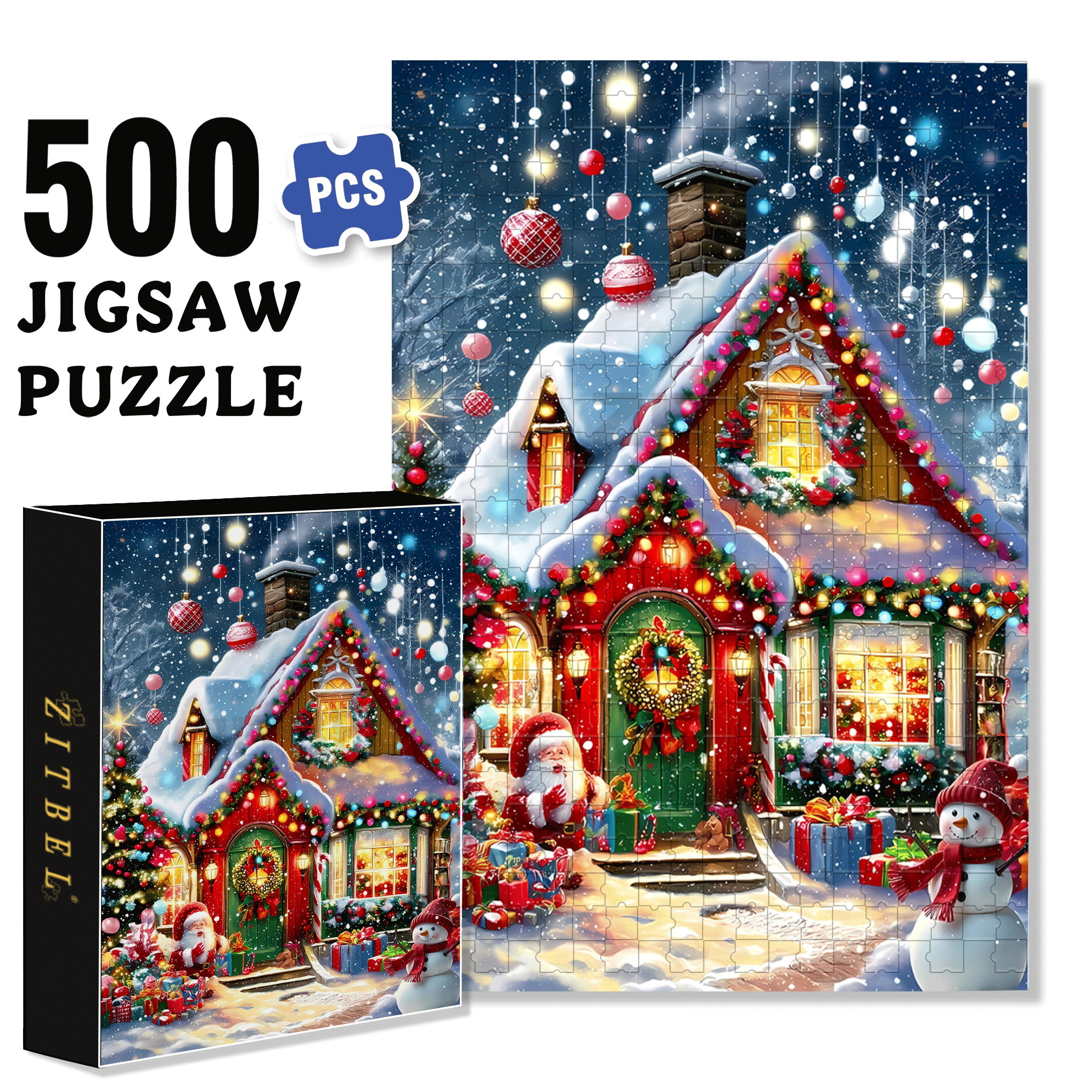 Christmas Snow House & Santa 500pcs/1000pcs Jigsaw Puzzle, Scratch-Resistant, Interactive Family Game & Brain-Boosting DIY Decor, Perfect for Halloween, Christmas & New Year Gifts, Family Puzzle Game
