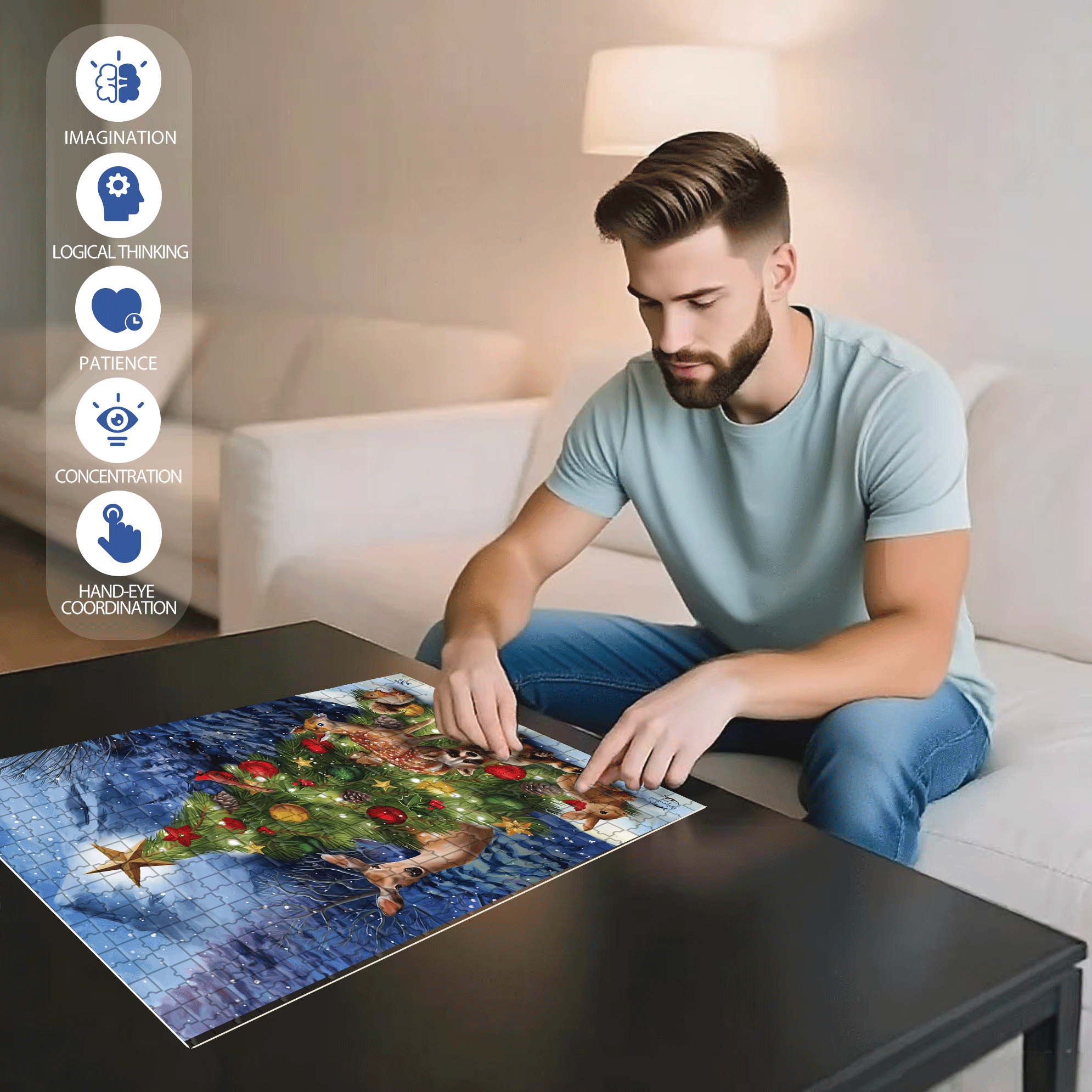 Christmas Tree Friends Garden 500pcs/1000pcs Jigsaw Puzzle, Scratch-Resistant, Interactive Family Game & Brain-Boosting DIY Decor, Perfect for Halloween, Christmas & New Year Gifts, Family Puzzle Game