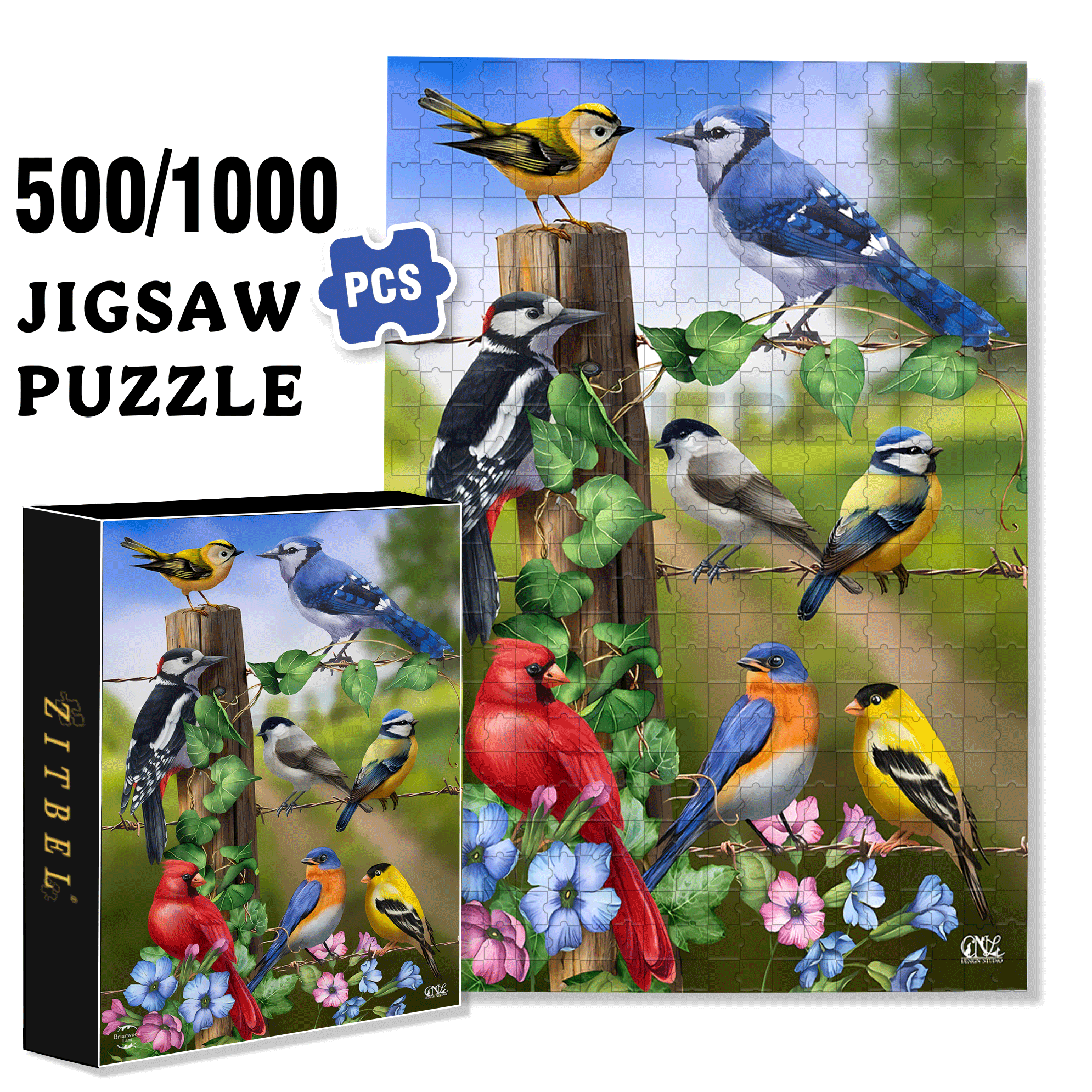 Country Birds Spring Garden 500pcs/1000pcs Jigsaw Puzzle, Scratch-Resistant, Interactive Family Game & Brain-Boosting DIY Decor, Perfect for Halloween, Christmas & New Year Gifts, Family Puzzle Game