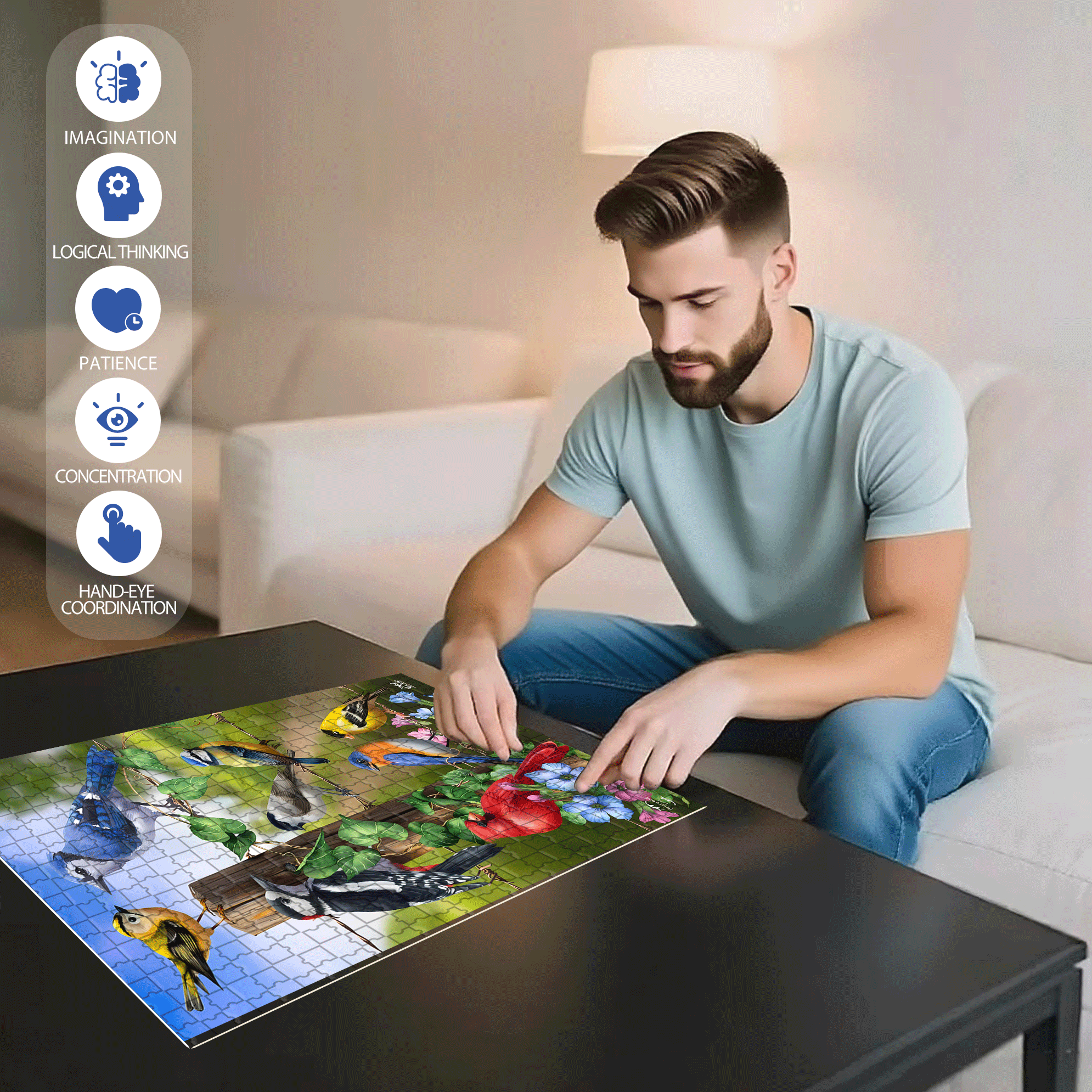 Country Birds Spring Garden 500pcs/1000pcs Jigsaw Puzzle, Scratch-Resistant, Interactive Family Game & Brain-Boosting DIY Decor, Perfect for Halloween, Christmas & New Year Gifts, Family Puzzle Game