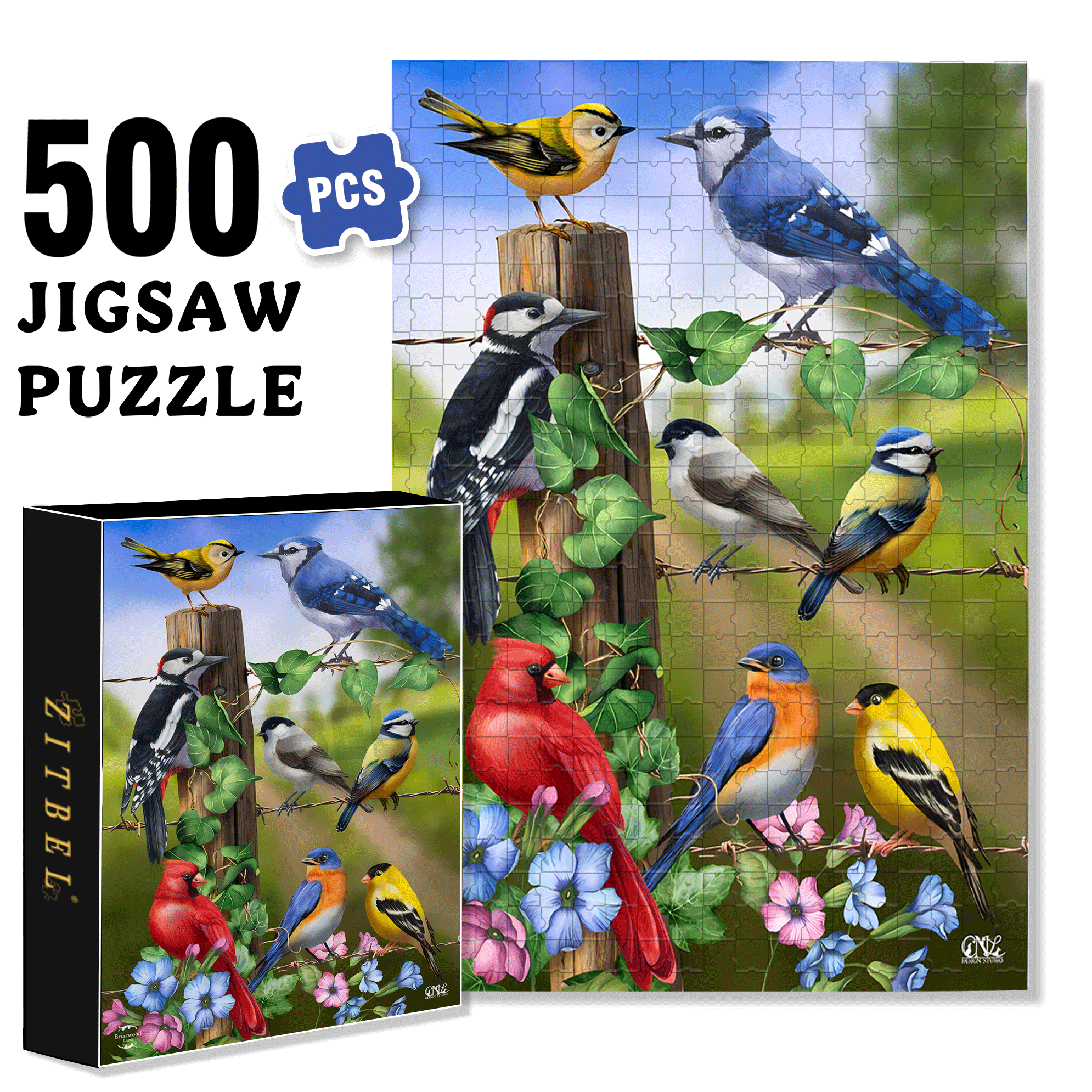 Country Birds Spring Garden 500pcs/1000pcs Jigsaw Puzzle, Scratch-Resistant, Interactive Family Game & Brain-Boosting DIY Decor, Perfect for Halloween, Christmas & New Year Gifts, Family Puzzle Game