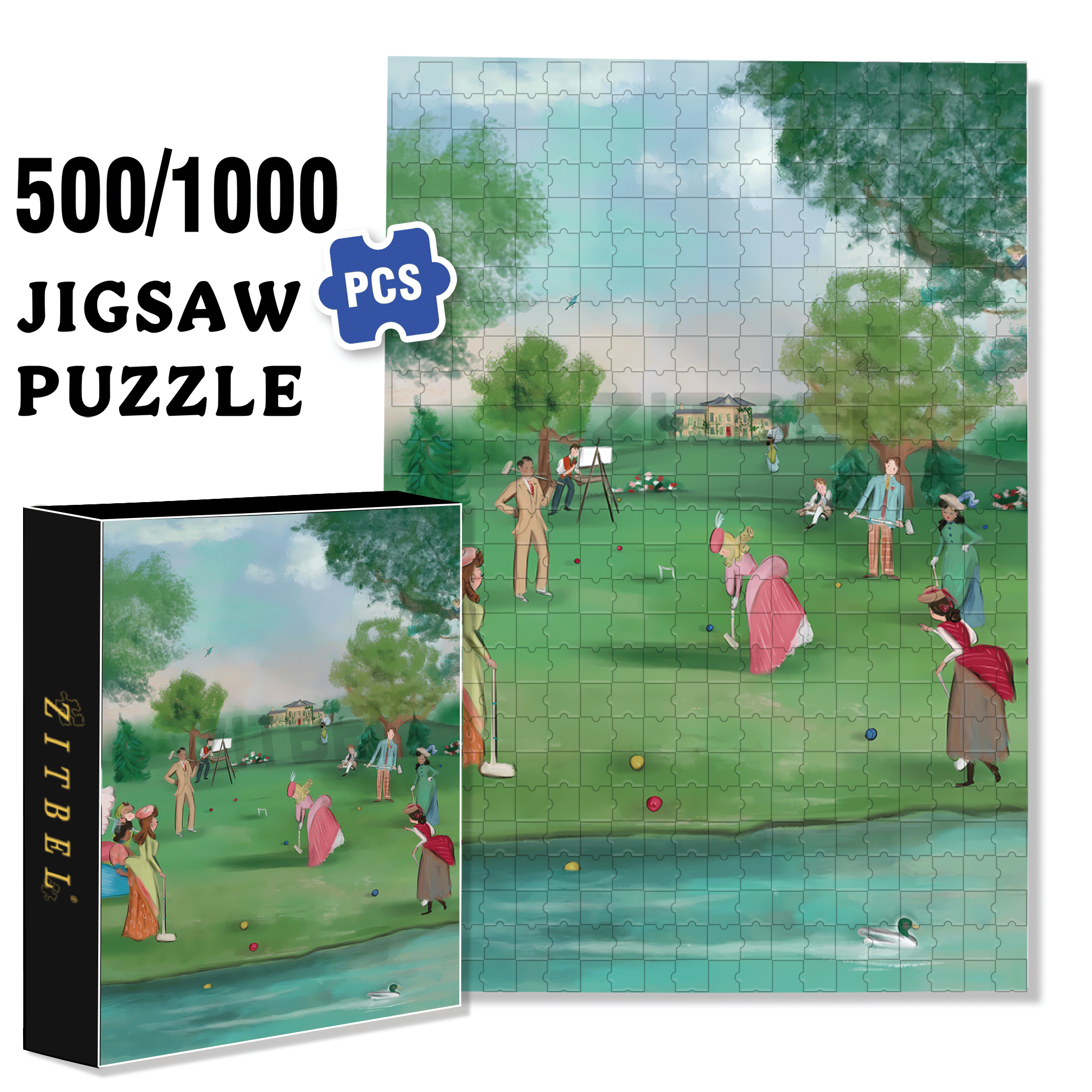 Croquet Afternoon 500pcs/1000pcs Jigsaw Puzzle, Scratch-Resistant, Interactive Family Game & Brain-Boosting DIY Decor, Perfect for Halloween, Christmas & New Year Gifts, Family Puzzle Game