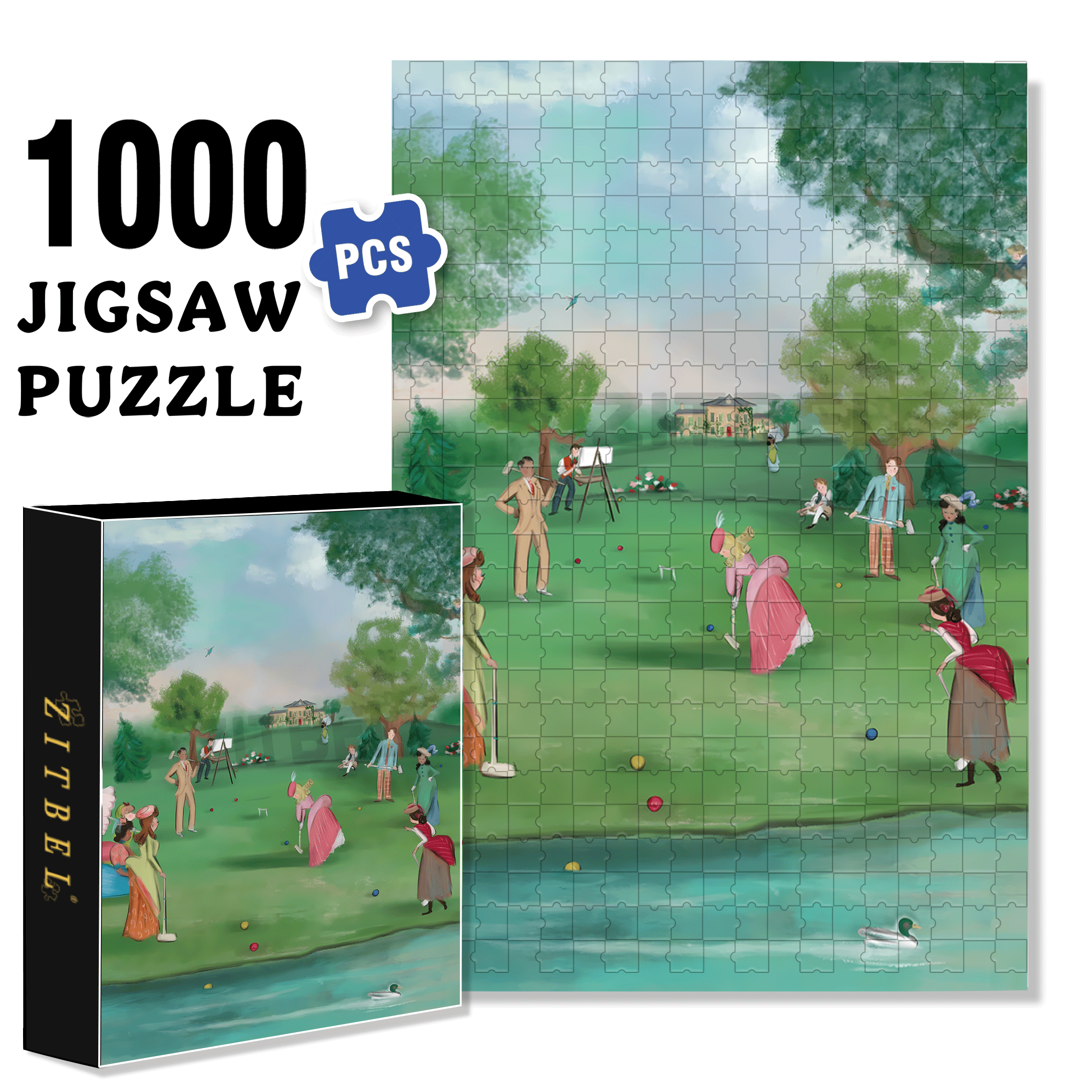 Croquet Afternoon 500pcs/1000pcs Jigsaw Puzzle, Scratch-Resistant, Interactive Family Game & Brain-Boosting DIY Decor, Perfect for Halloween, Christmas & New Year Gifts, Family Puzzle Game