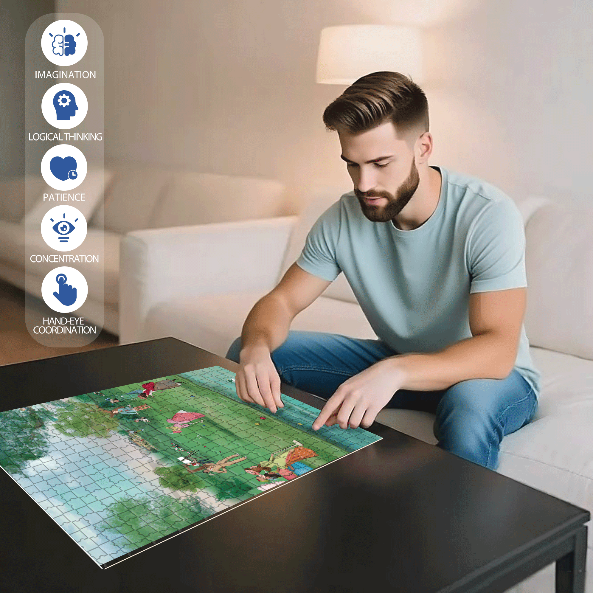 Croquet Afternoon 500pcs/1000pcs Jigsaw Puzzle, Scratch-Resistant, Interactive Family Game & Brain-Boosting DIY Decor, Perfect for Halloween, Christmas & New Year Gifts, Family Puzzle Game