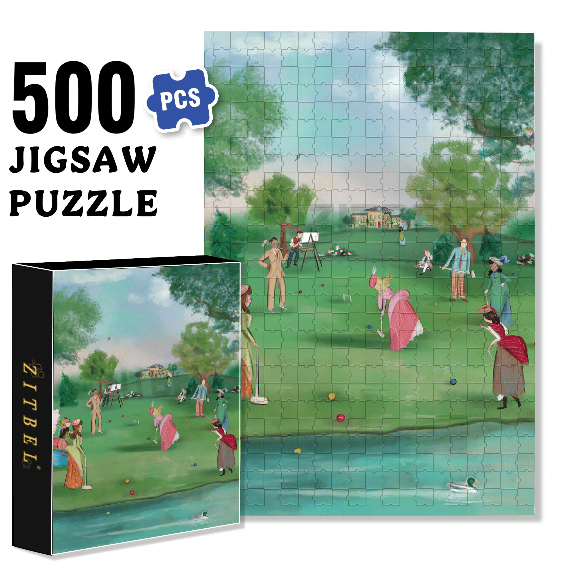 Croquet Afternoon 500pcs/1000pcs Jigsaw Puzzle, Scratch-Resistant, Interactive Family Game & Brain-Boosting DIY Decor, Perfect for Halloween, Christmas & New Year Gifts, Family Puzzle Game