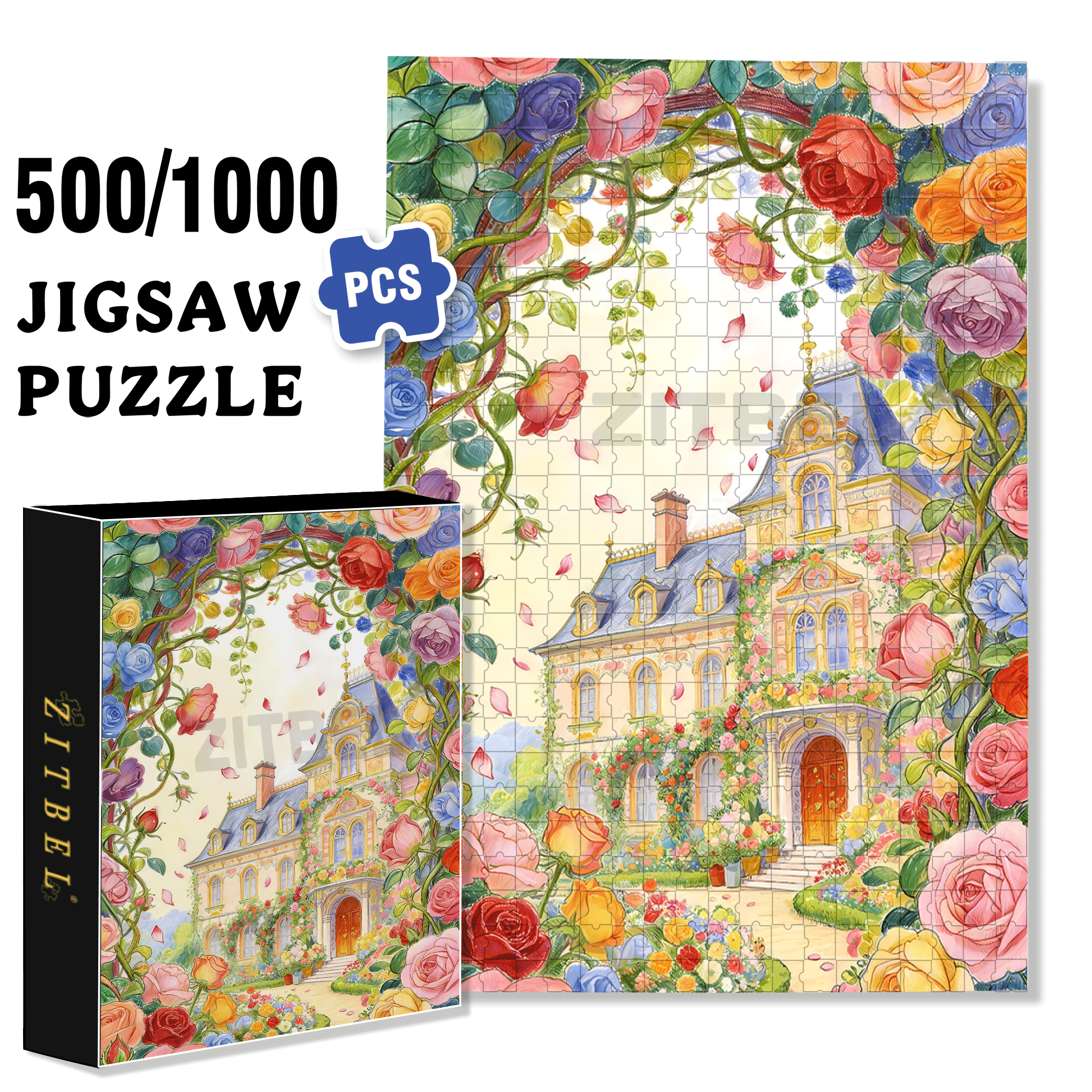 Dream Rose Manor 500pcs/1000pcs Jigsaw Puzzle, Scratch-Resistant, Interactive Family Game & Brain-Boosting DIY Decor, Perfect for Halloween, Christmas & New Year Gifts, Family Puzzle Game