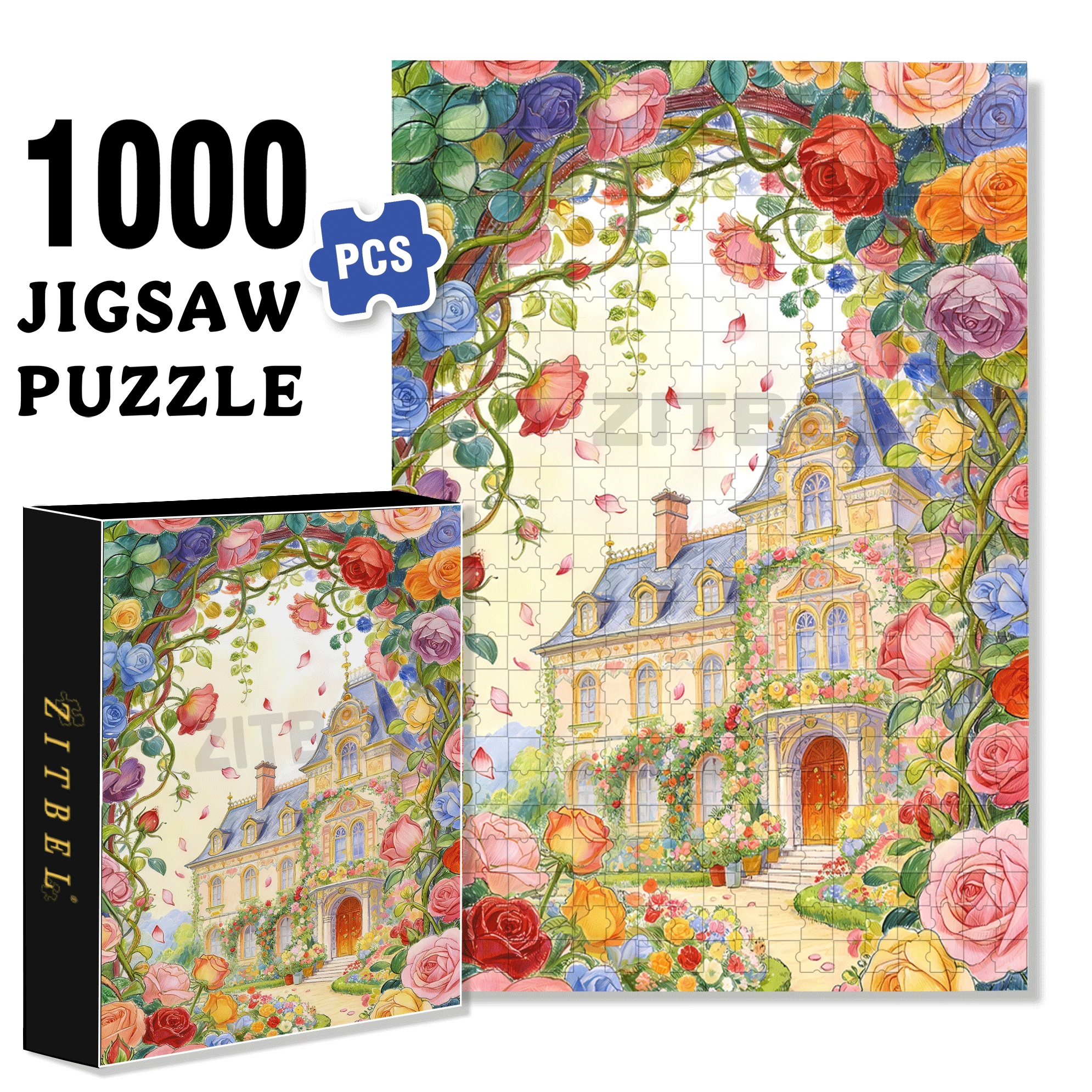 Dream Rose Manor 500pcs/1000pcs Jigsaw Puzzle, Scratch-Resistant, Interactive Family Game & Brain-Boosting DIY Decor, Perfect for Halloween, Christmas & New Year Gifts, Family Puzzle Game