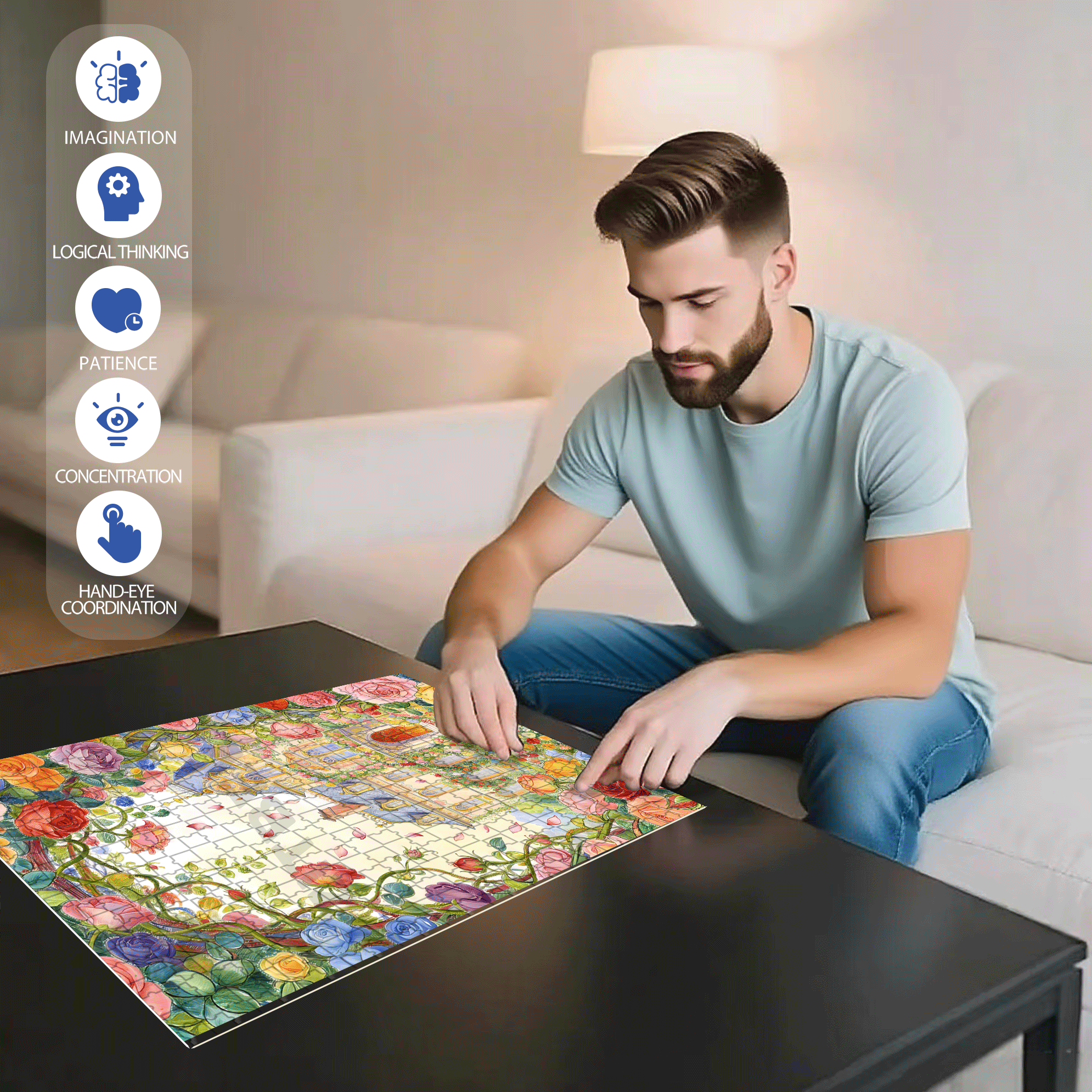 Dream Rose Manor 500pcs/1000pcs Jigsaw Puzzle, Scratch-Resistant, Interactive Family Game & Brain-Boosting DIY Decor, Perfect for Halloween, Christmas & New Year Gifts, Family Puzzle Game