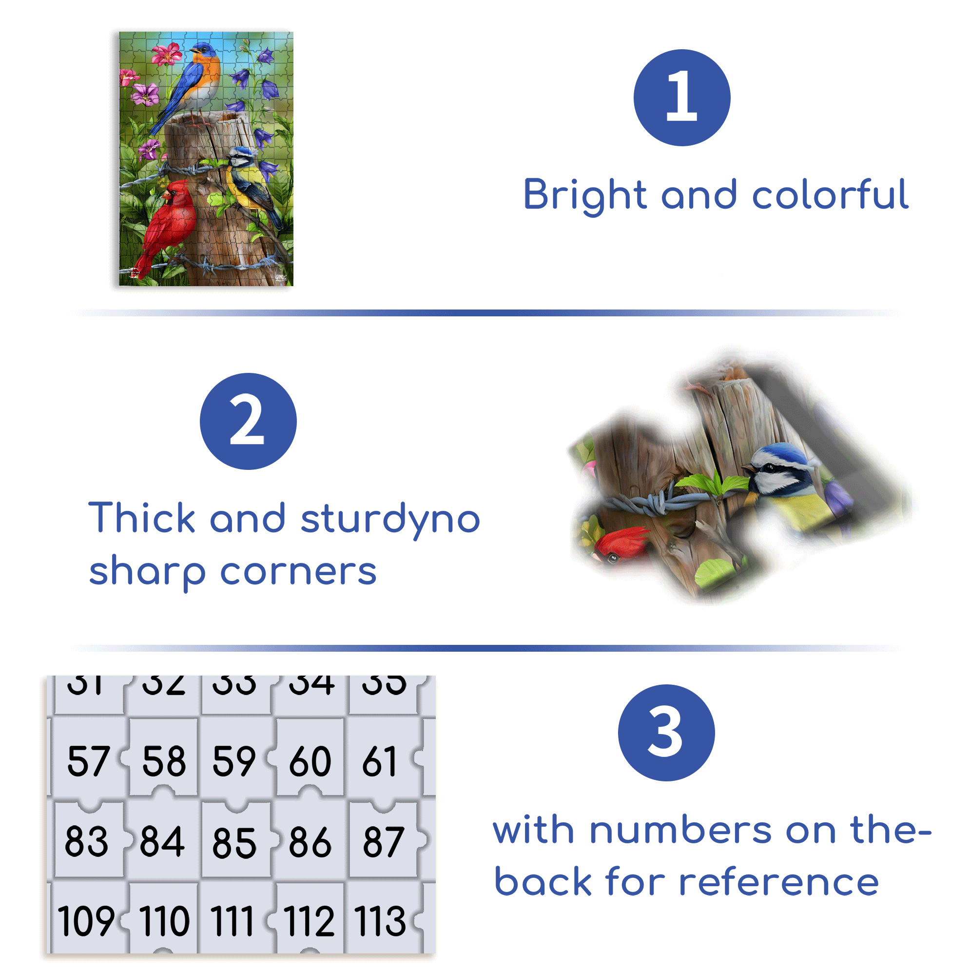 Fence Post Birds Spring Garden 500pcs/1000pcs Jigsaw Puzzle, Scratch-Resistant, Interactive Family Game & Brain-Boosting DIY Decor, Perfect for Halloween, Christmas & New Year Gifts, Family Puzzle Game
