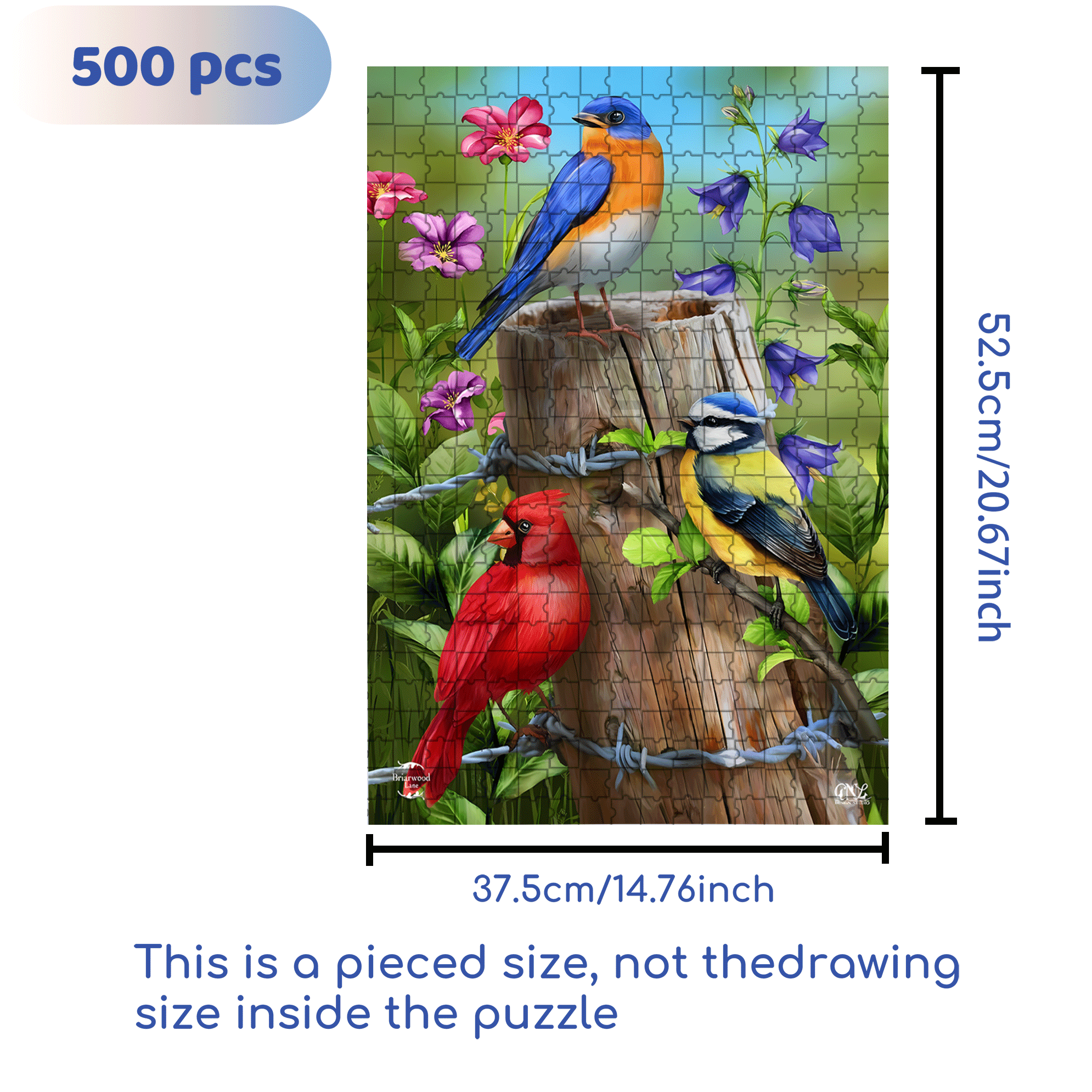 Fence Post Birds Spring Garden 500pcs/1000pcs Jigsaw Puzzle, Scratch-Resistant, Interactive Family Game & Brain-Boosting DIY Decor, Perfect for Halloween, Christmas & New Year Gifts, Family Puzzle Game