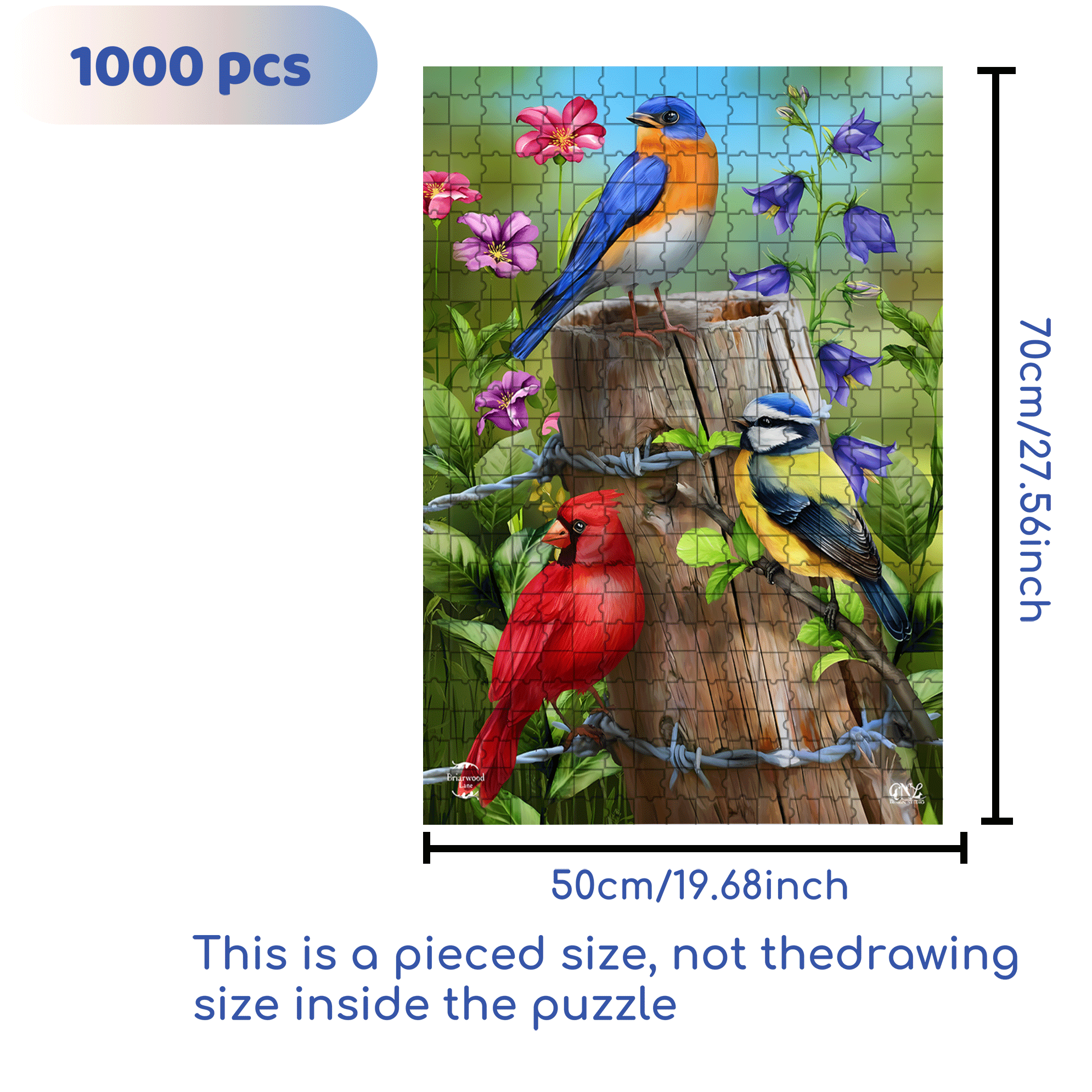 Fence Post Birds Spring Garden 500pcs/1000pcs Jigsaw Puzzle, Scratch-Resistant, Interactive Family Game & Brain-Boosting DIY Decor, Perfect for Halloween, Christmas & New Year Gifts, Family Puzzle Game