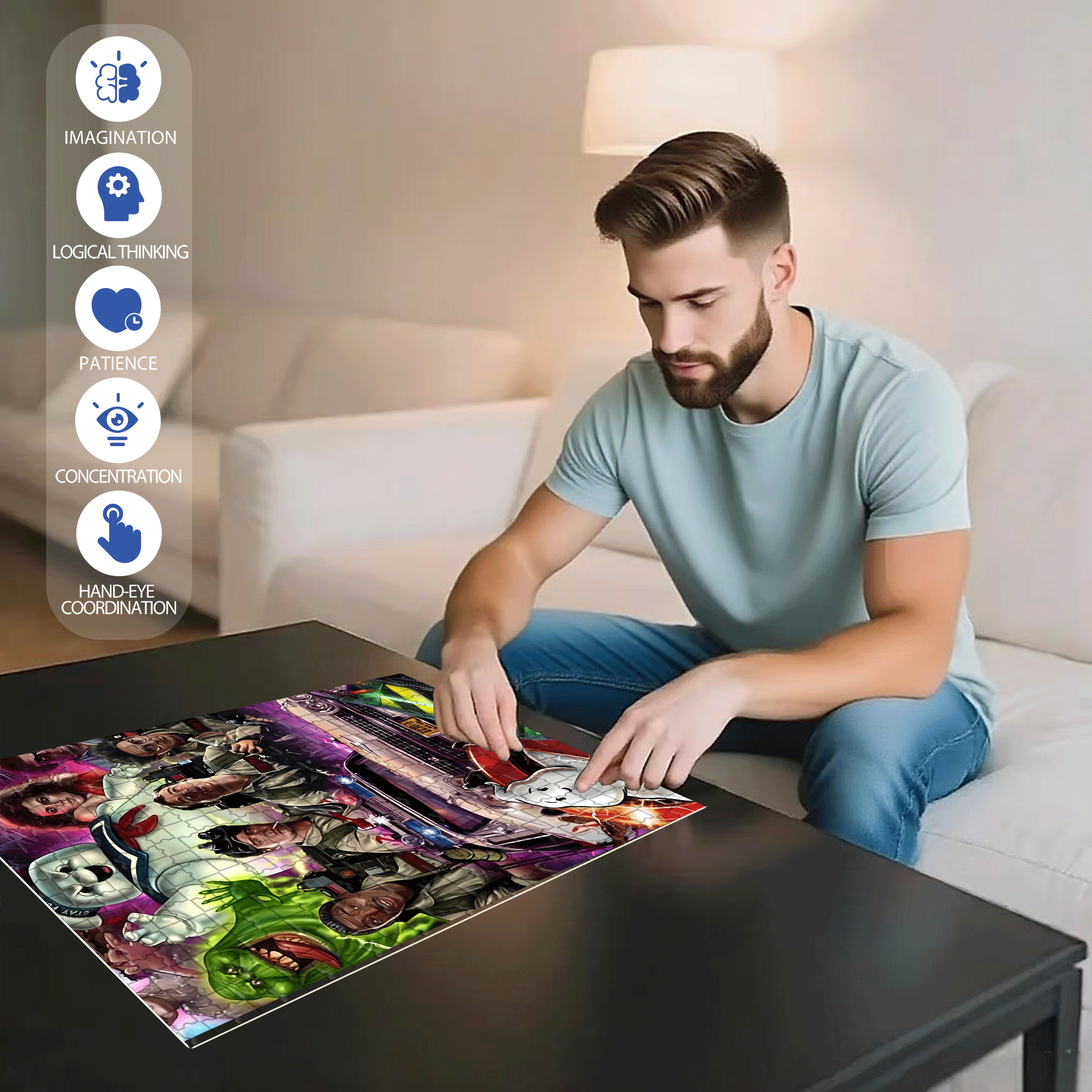 Ghostbusters 500pcs/1000pcs Jigsaw Puzzle, Scratch-Resistant, Interactive Family Game & Brain-Boosting DIY Decor, Perfect for Halloween, Christmas & New Year Gifts, Family Puzzle Game