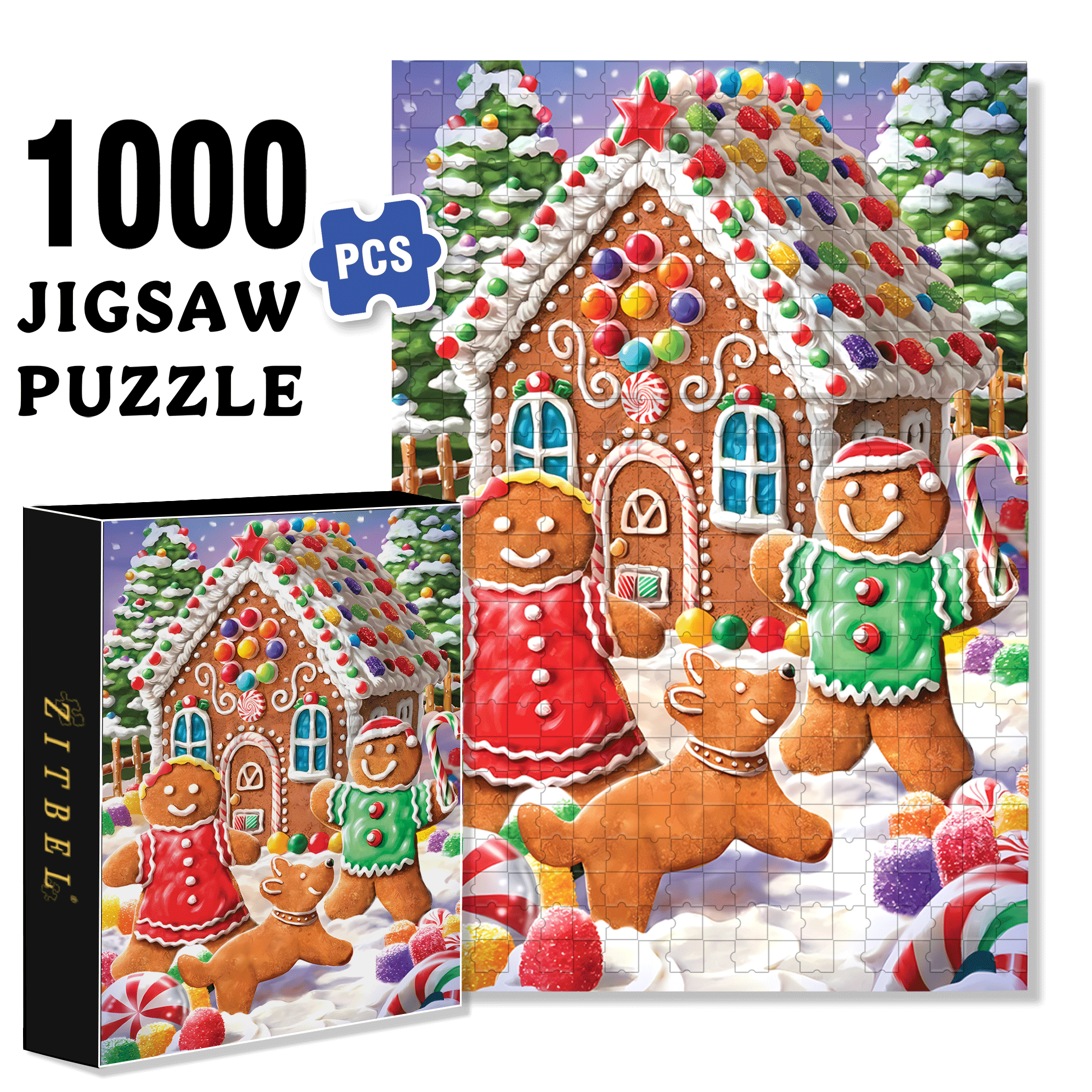 Gingerbread House & Candy 500pcs/1000pcs Jigsaw Puzzle, Scratch-Resistant, Interactive Family Game & Brain-Boosting DIY Decor, Perfect for Halloween, Christmas & New Year Gifts, Family Puzzle Game