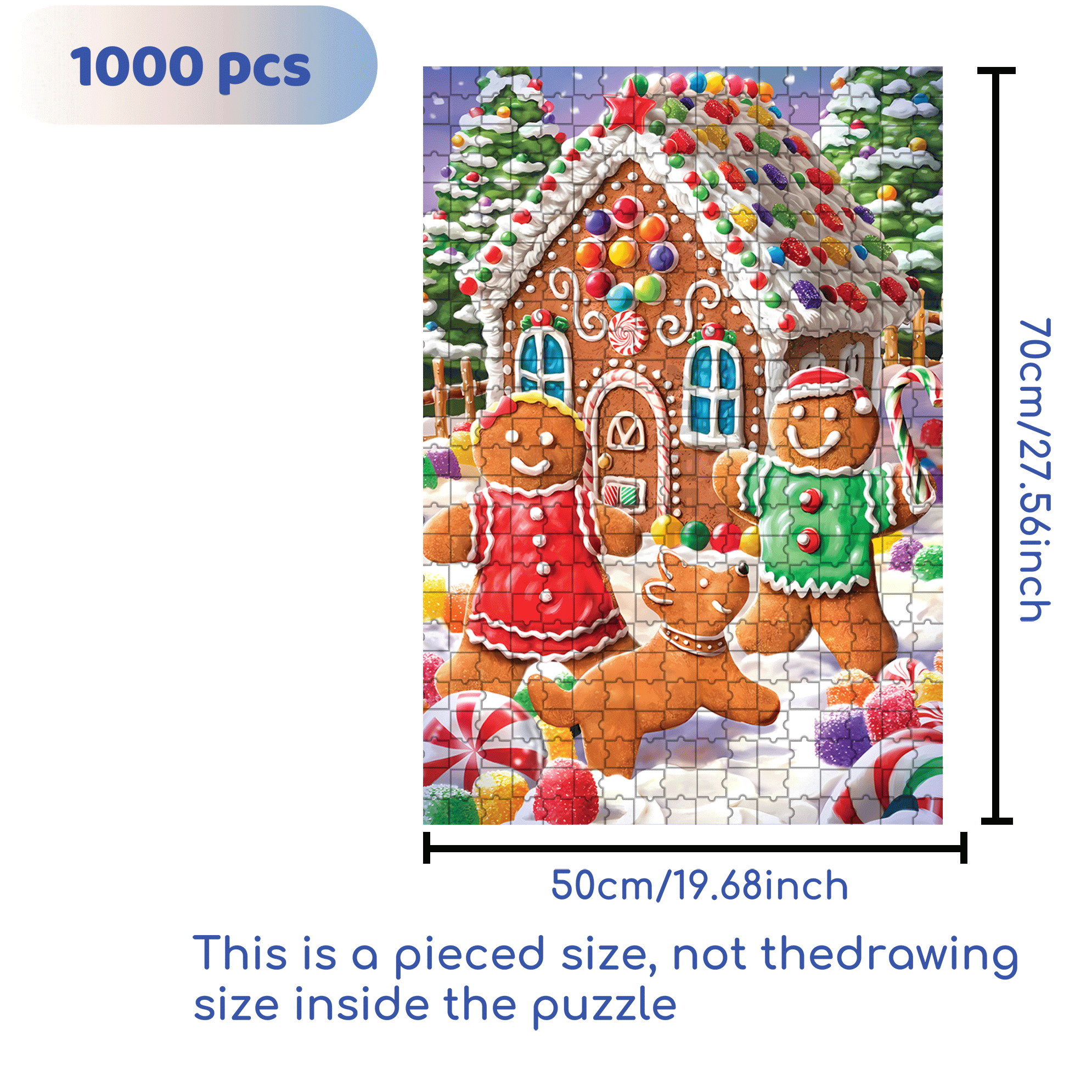 Gingerbread House & Candy 500pcs/1000pcs Jigsaw Puzzle, Scratch-Resistant, Interactive Family Game & Brain-Boosting DIY Decor, Perfect for Halloween, Christmas & New Year Gifts, Family Puzzle Game