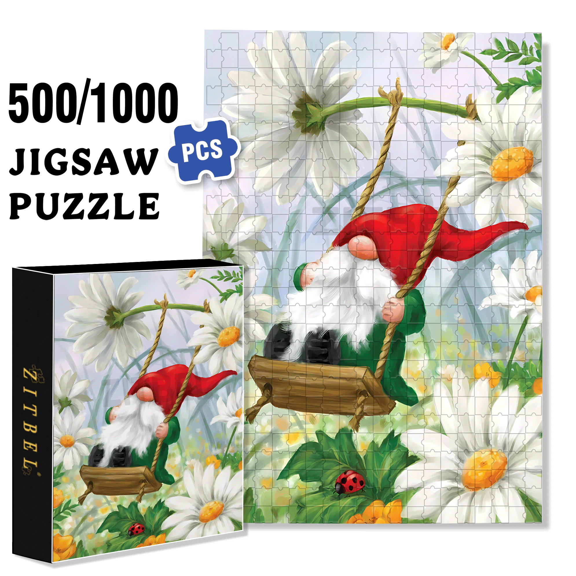 Gnome On A Swing 500pcs/1000pcs Jigsaw Puzzle, Scratch-Resistant, Interactive Family Game & Brain-Boosting DIY Decor, Perfect for Halloween, Christmas & New Year Gifts, Family Puzzle Game