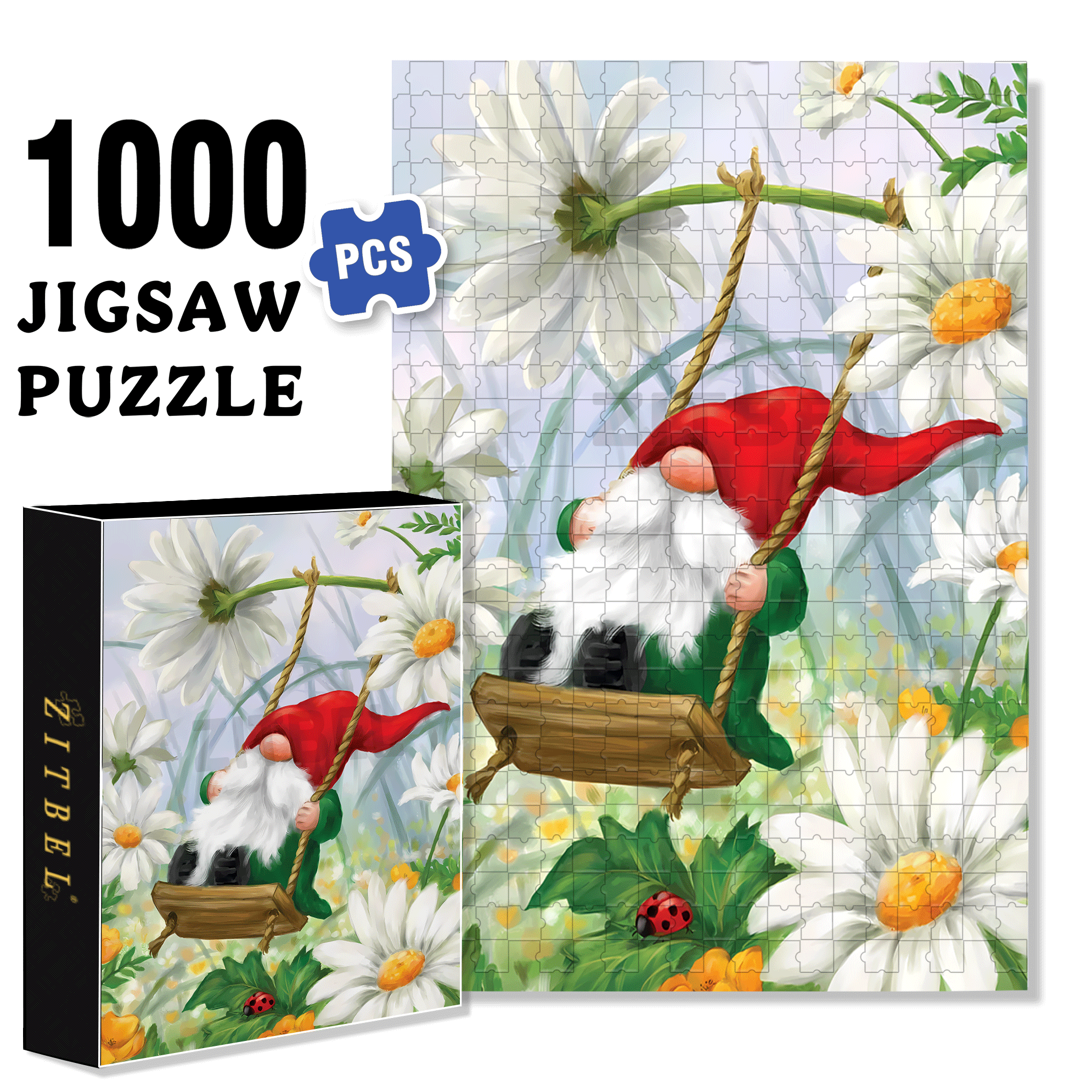 Gnome On A Swing 500pcs/1000pcs Jigsaw Puzzle, Scratch-Resistant, Interactive Family Game & Brain-Boosting DIY Decor, Perfect for Halloween, Christmas & New Year Gifts, Family Puzzle Game