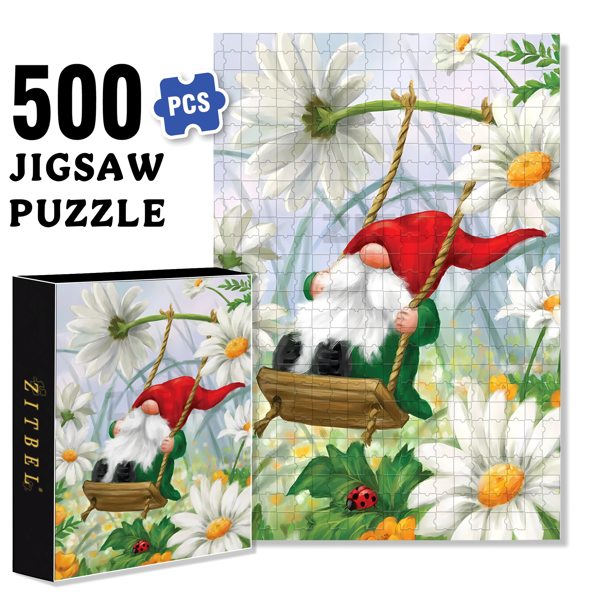 Gnome On A Swing 500pcs/1000pcs Jigsaw Puzzle, Scratch-Resistant, Interactive Family Game & Brain-Boosting DIY Decor, Perfect for Halloween, Christmas & New Year Gifts, Family Puzzle Game