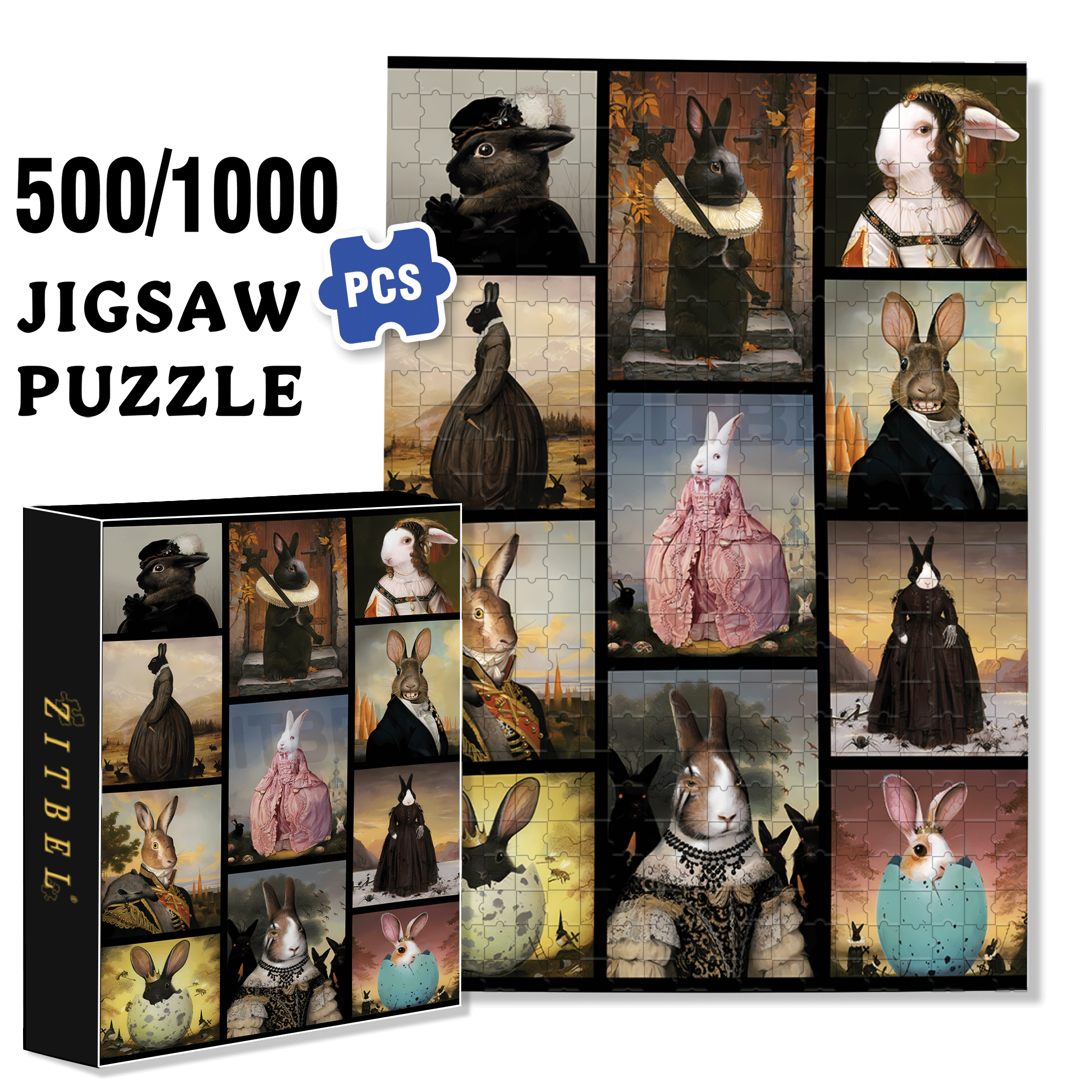 Hares to the Throne 500pcs/1000pcs Jigsaw Puzzle, Scratch-Resistant, Interactive Family Game & Brain-Boosting DIY Decor, Perfect for Halloween, Christmas & New Year Gifts, Family Puzzle Game