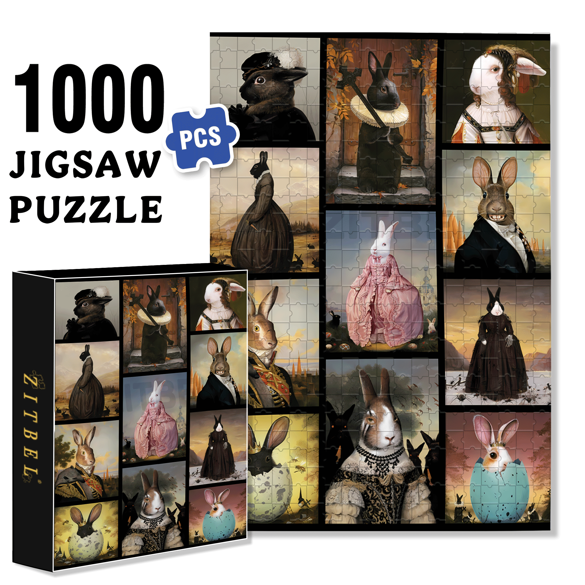 Hares to the Throne 500pcs/1000pcs Jigsaw Puzzle, Scratch-Resistant, Interactive Family Game & Brain-Boosting DIY Decor, Perfect for Halloween, Christmas & New Year Gifts, Family Puzzle Game
