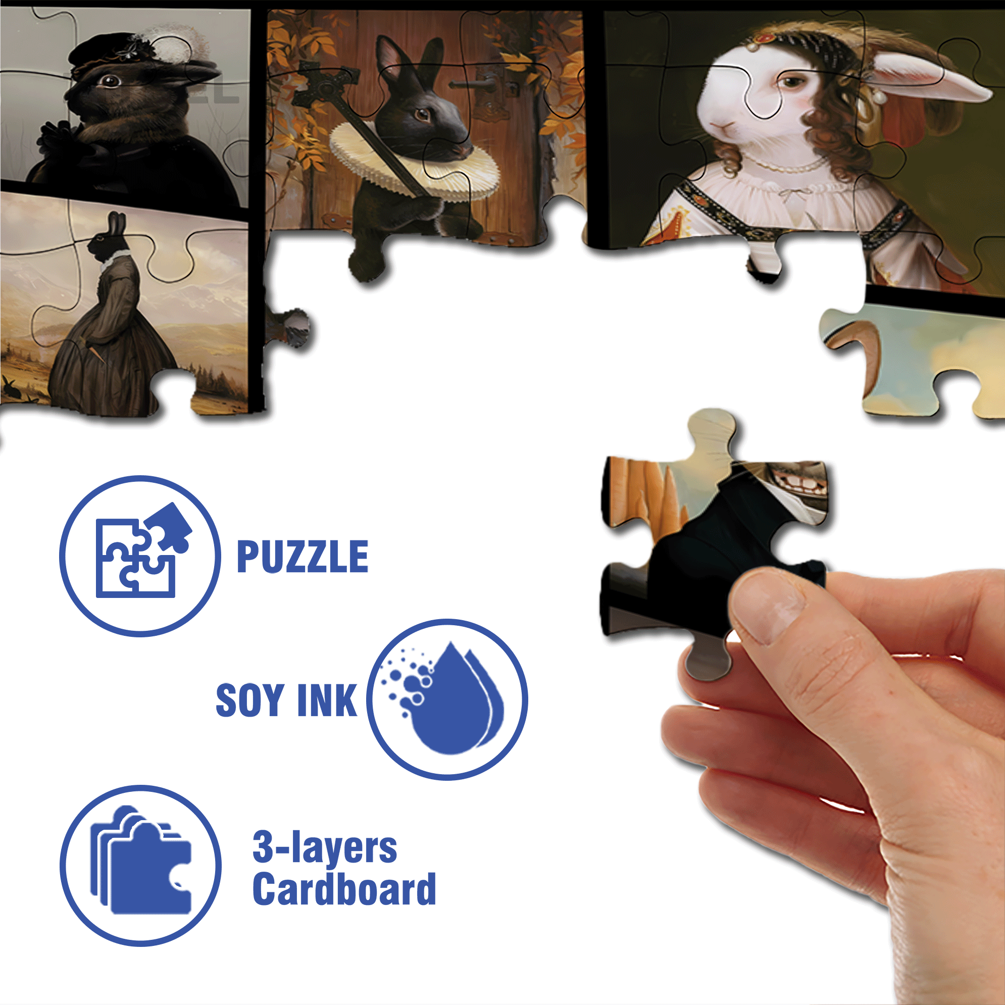 Hares to the Throne 500pcs/1000pcs Jigsaw Puzzle, Scratch-Resistant, Interactive Family Game & Brain-Boosting DIY Decor, Perfect for Halloween, Christmas & New Year Gifts, Family Puzzle Game