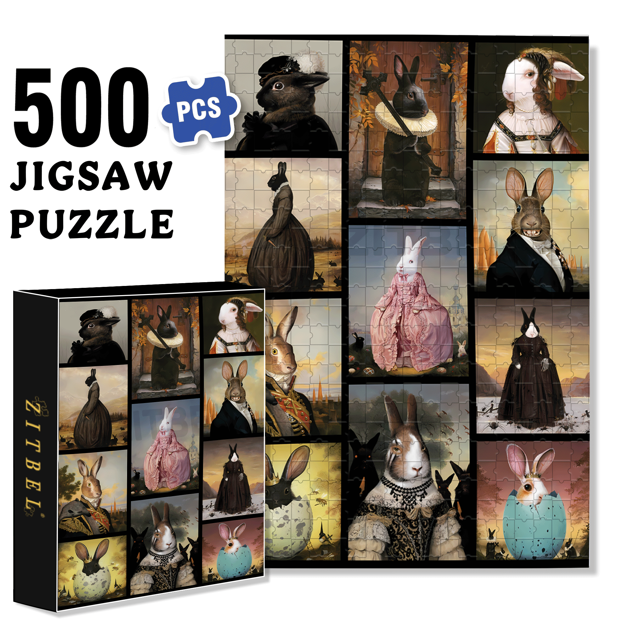 Hares to the Throne 500pcs/1000pcs Jigsaw Puzzle, Scratch-Resistant, Interactive Family Game & Brain-Boosting DIY Decor, Perfect for Halloween, Christmas & New Year Gifts, Family Puzzle Game