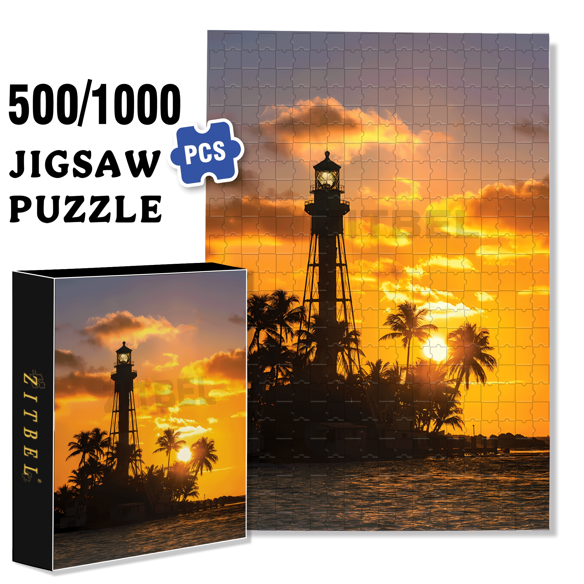 Hillsboro Light, Pompano Beach 500pcs/1000pcs Jigsaw Puzzle, Scratch-Resistant, Interactive Family Game & Brain-Boosting DIY Decor, Perfect for Halloween, Christmas & New Year Gifts, Family Puzzle Game