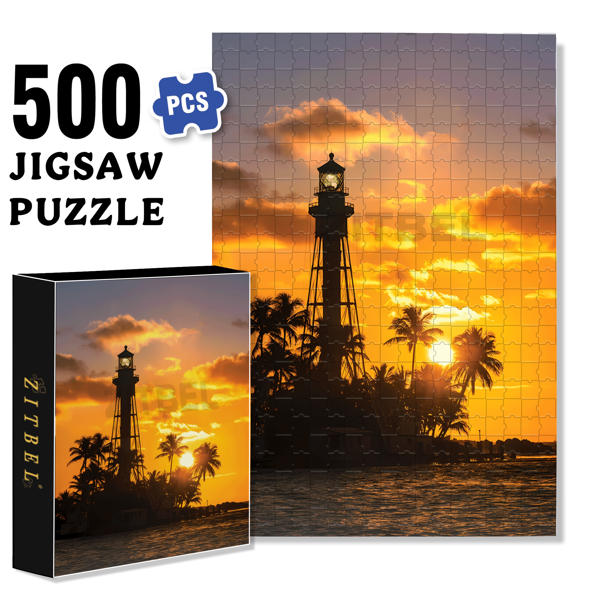 Hillsboro Light, Pompano Beach 500pcs/1000pcs Jigsaw Puzzle, Scratch-Resistant, Interactive Family Game & Brain-Boosting DIY Decor, Perfect for Halloween, Christmas & New Year Gifts, Family Puzzle Game