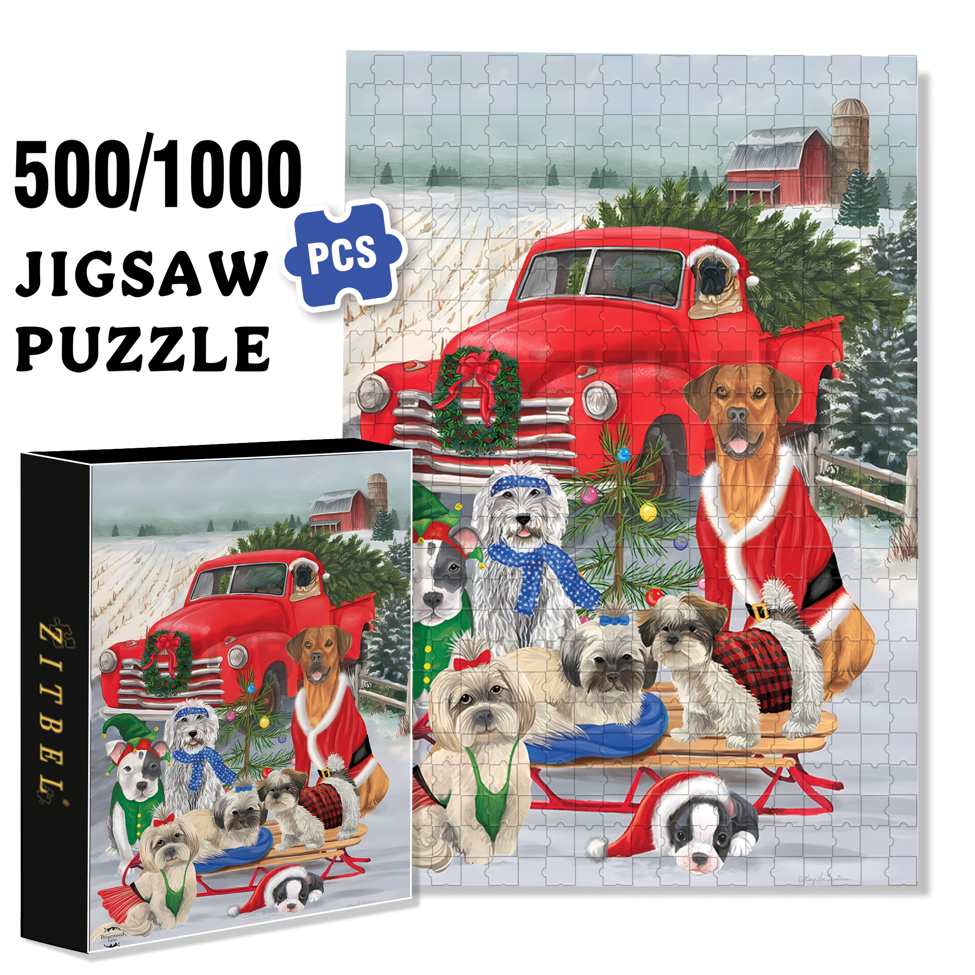 Holiday Dogs Christmas Garden 500pcs/1000pcs Jigsaw Puzzle, Scratch-Resistant, Interactive Family Game & Brain-Boosting DIY Decor, Perfect for Halloween, Christmas & New Year Gifts, Family Puzzle Game