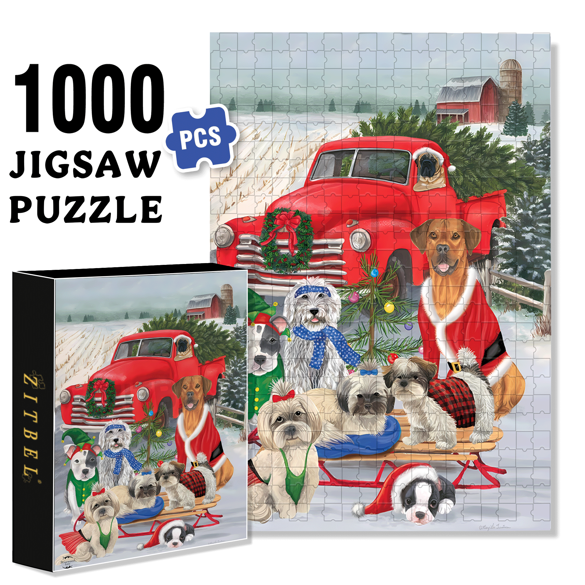 Holiday Dogs Christmas Garden 500pcs/1000pcs Jigsaw Puzzle, Scratch-Resistant, Interactive Family Game & Brain-Boosting DIY Decor, Perfect for Halloween, Christmas & New Year Gifts, Family Puzzle Game