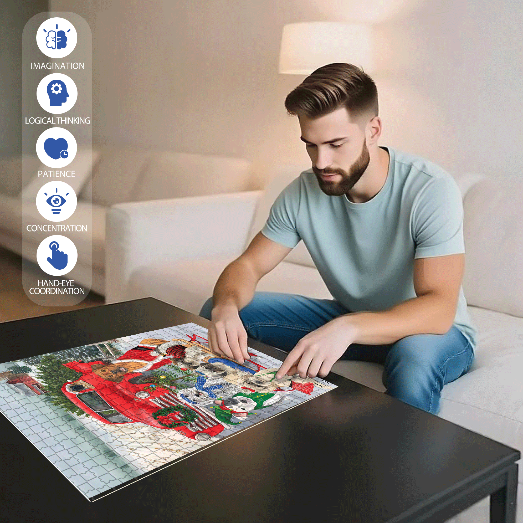 Holiday Dogs Christmas Garden 500pcs/1000pcs Jigsaw Puzzle, Scratch-Resistant, Interactive Family Game & Brain-Boosting DIY Decor, Perfect for Halloween, Christmas & New Year Gifts, Family Puzzle Game