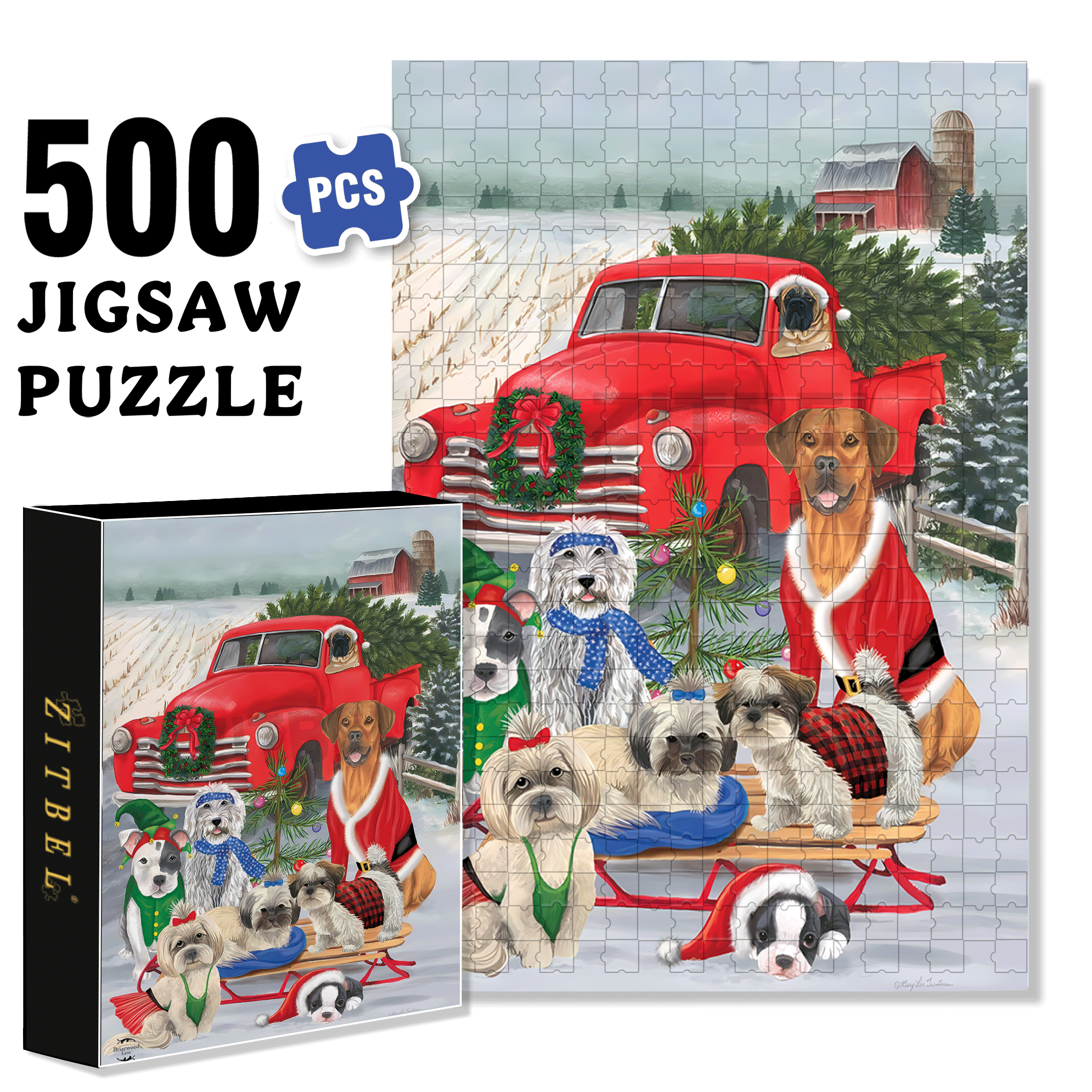 Holiday Dogs Christmas Garden 500pcs/1000pcs Jigsaw Puzzle, Scratch-Resistant, Interactive Family Game & Brain-Boosting DIY Decor, Perfect for Halloween, Christmas & New Year Gifts, Family Puzzle Game
