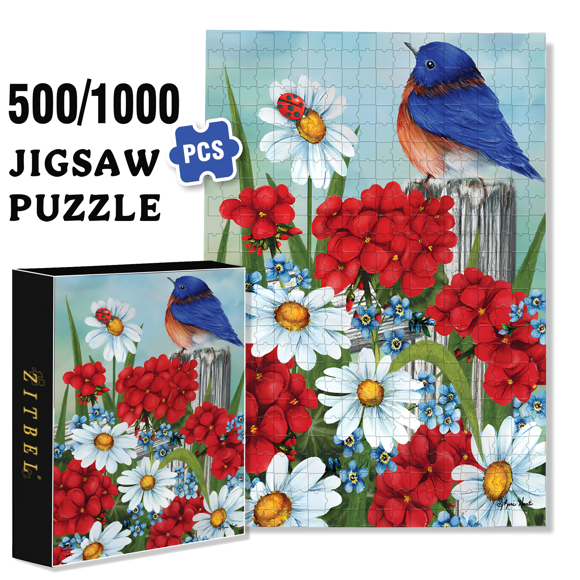 Hummingbird Feeder Spring Garden 500pcs/1000pcs Jigsaw Puzzle, Scratch-Resistant, Interactive Family Game & Brain-Boosting DIY Decor, Perfect for Halloween, Christmas & New Year Gifts, Family Puzzle Game
